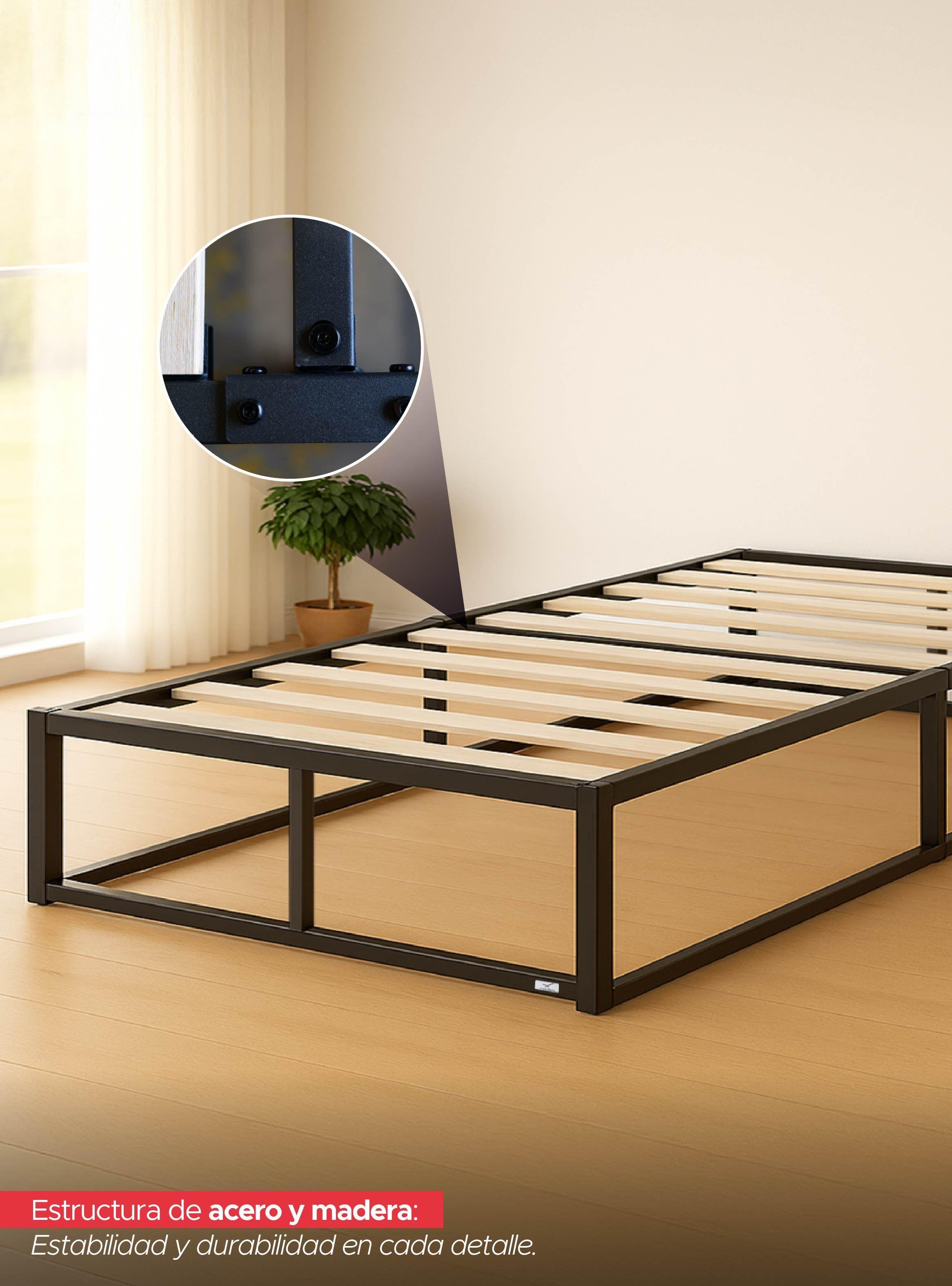 Base para Cama Europea de Acero y Madera 90x190 cm 1 Plaza Nova Vincenzi-3