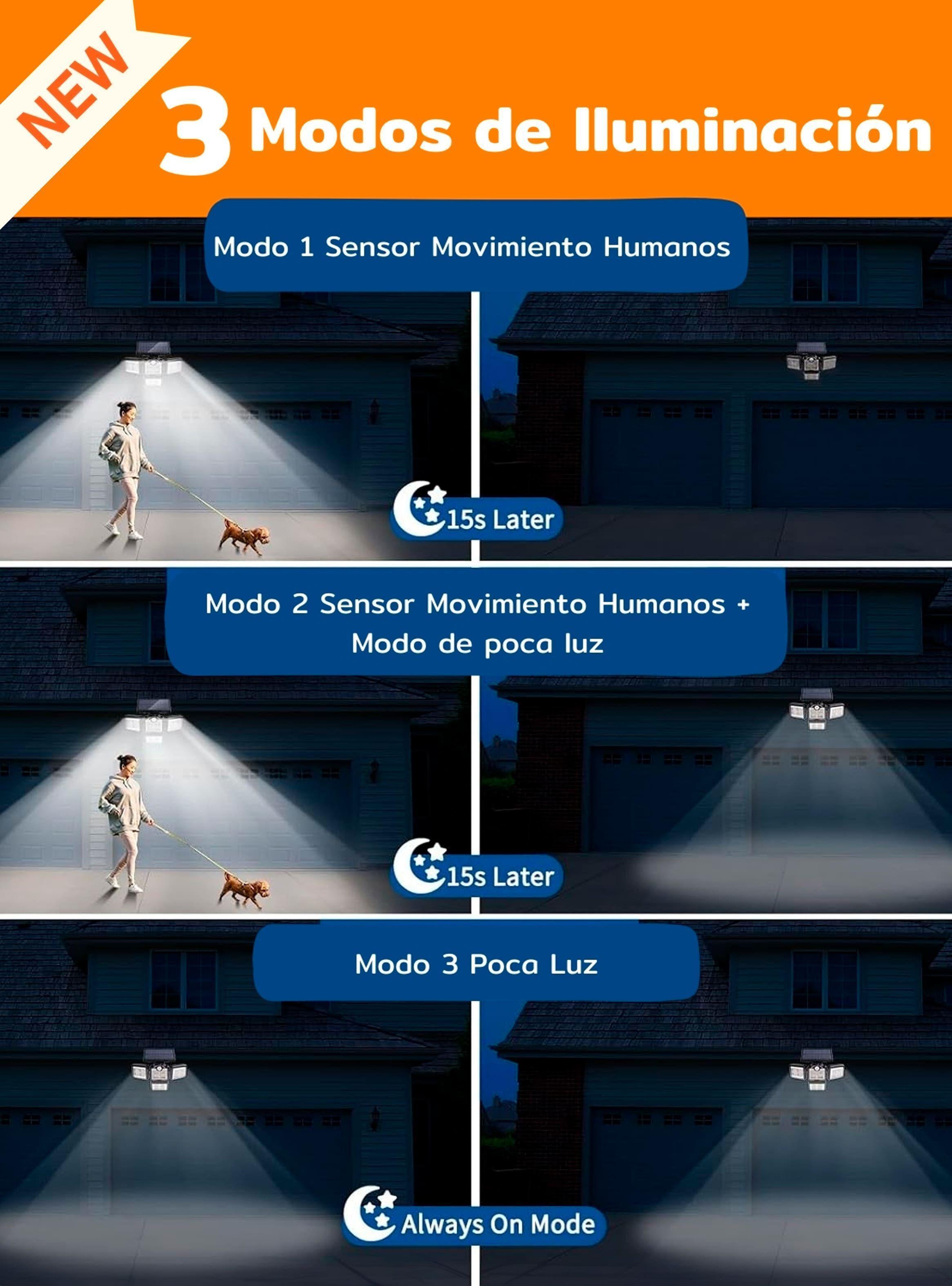 Foco led Solar exterior 4 direcciones sensor control luz fría-5