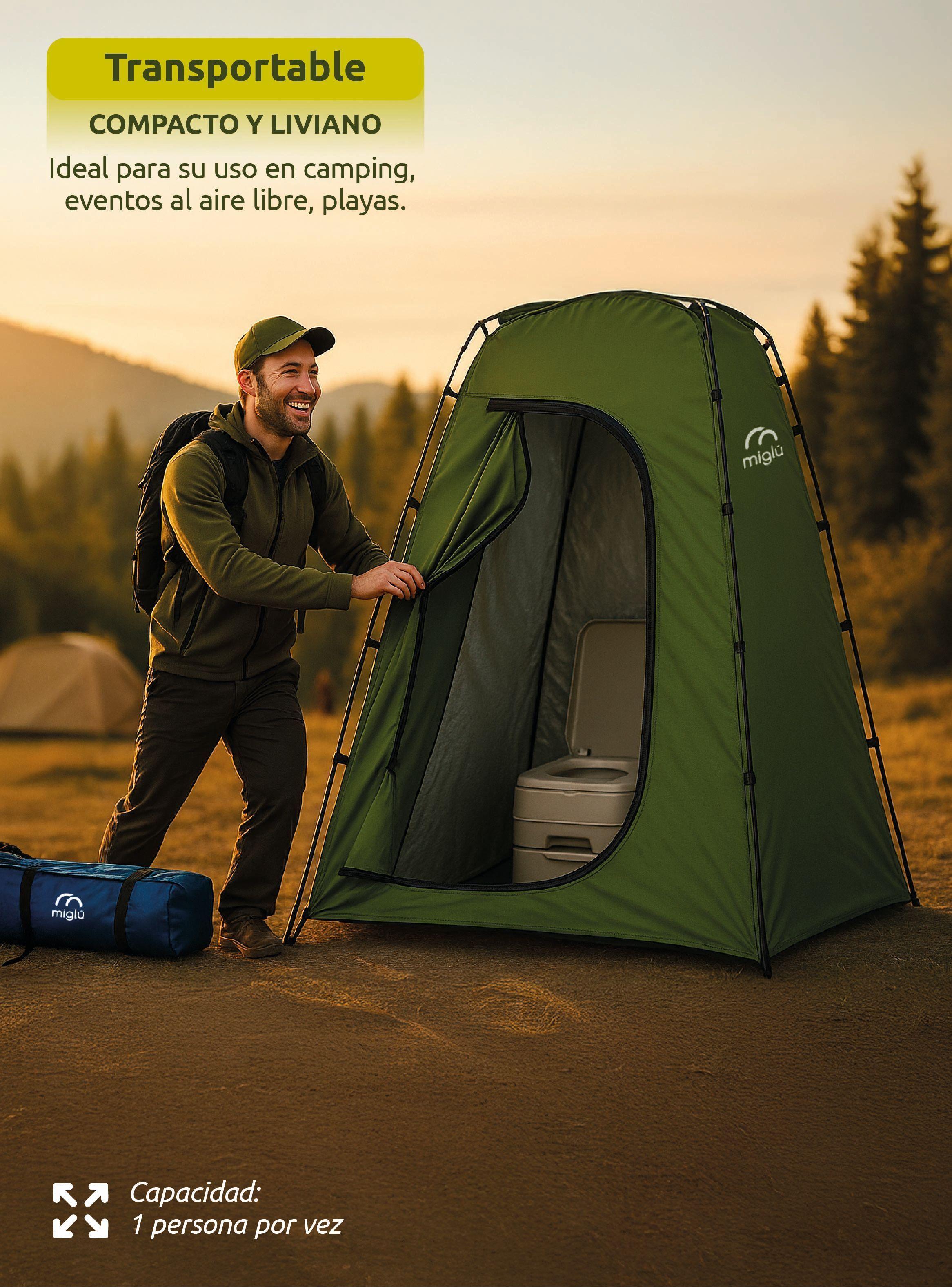 Carpa con Baño Químico y Ducha Solar Para Camping Miglú-6