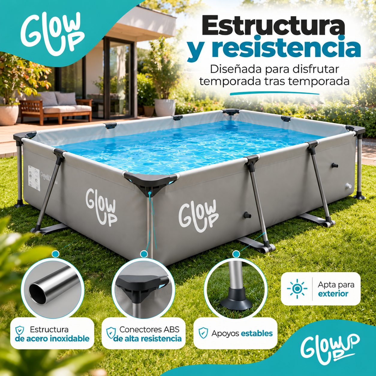 Piscina Estructural 3700 Litros Rectangular 2x3mts GlowUp-2