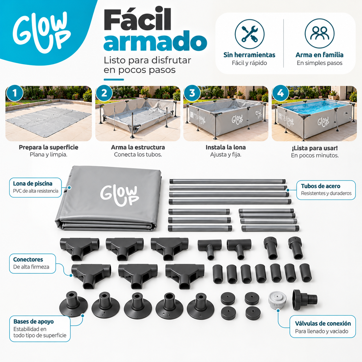 Piscina Estructural 3700 Litros Rectangular 2x3mts GlowUp-5