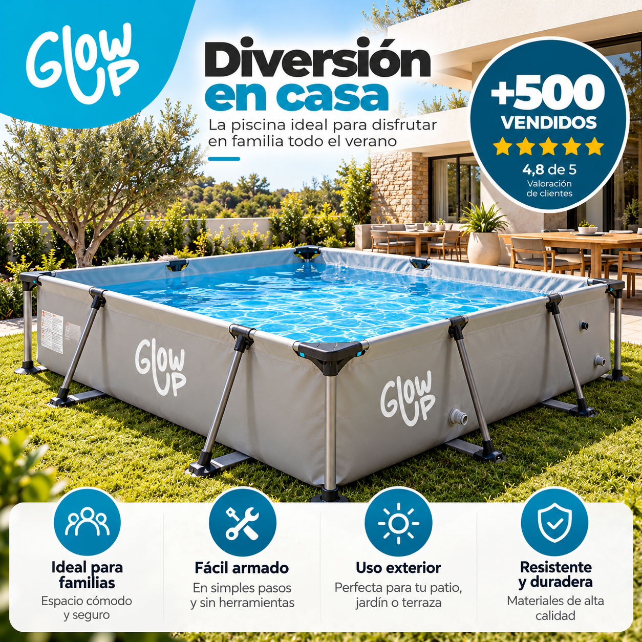 Piscina Estructural 3700 Litros Rectangular 2x3mts GlowUp-6