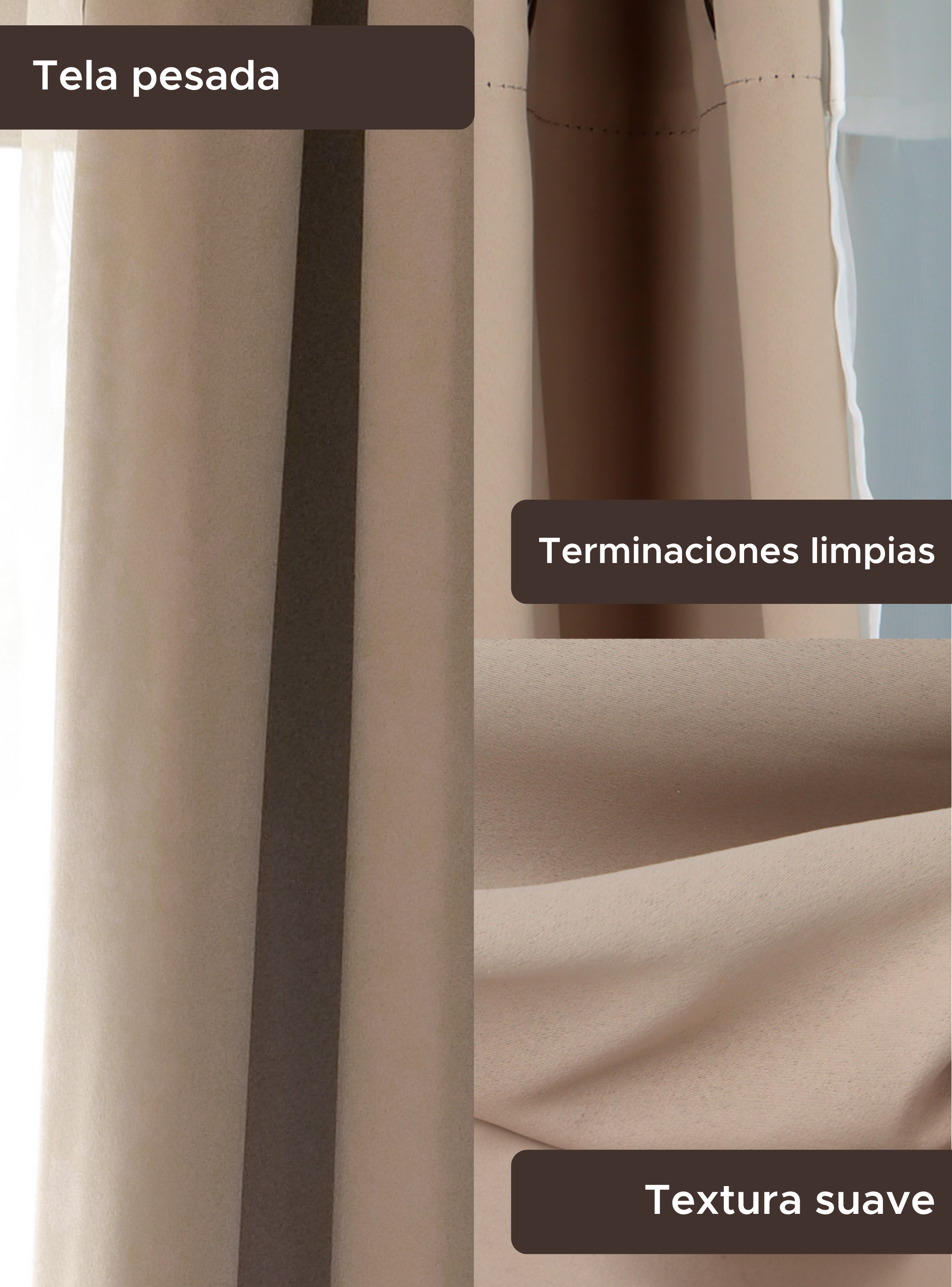 Pack Cortina de Tela Blackout Vincenzi 140x220 Beige-3