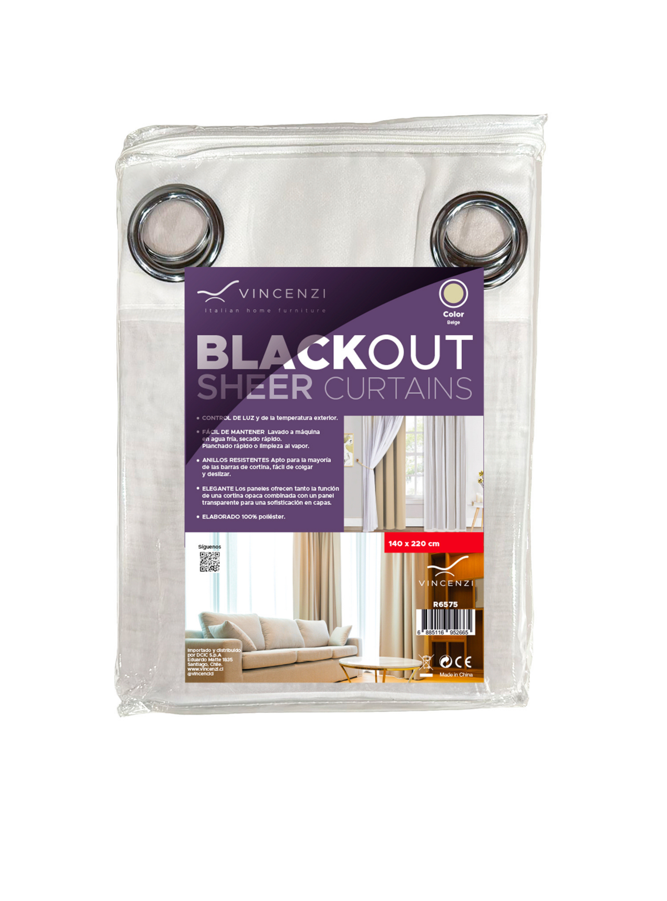 Pack Cortina de Tela Blackout Vincenzi 140x220 Beige-6