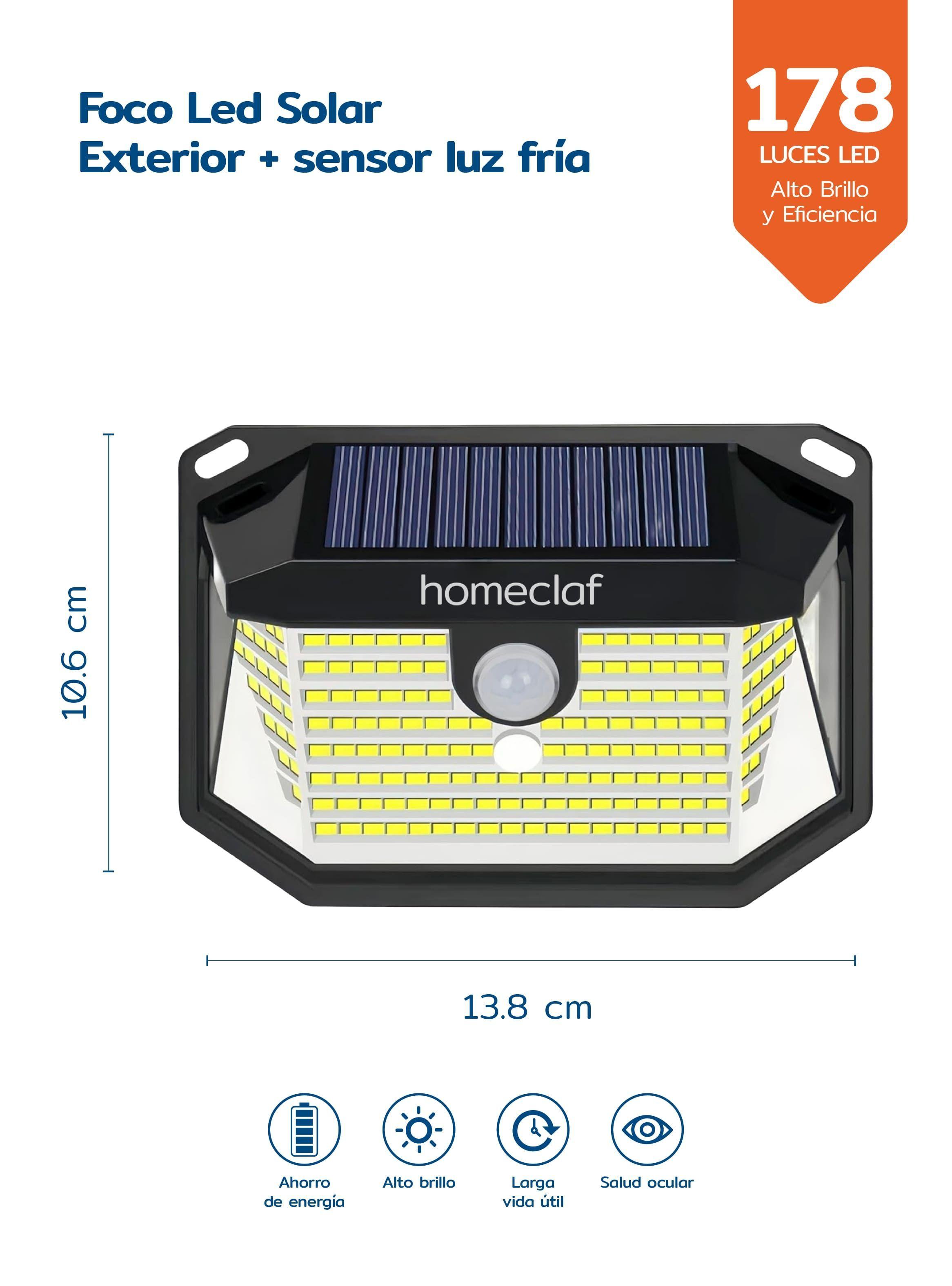 Foco Solar 178 Led Exterior Con Sensor Movimiento Homeclaf-3