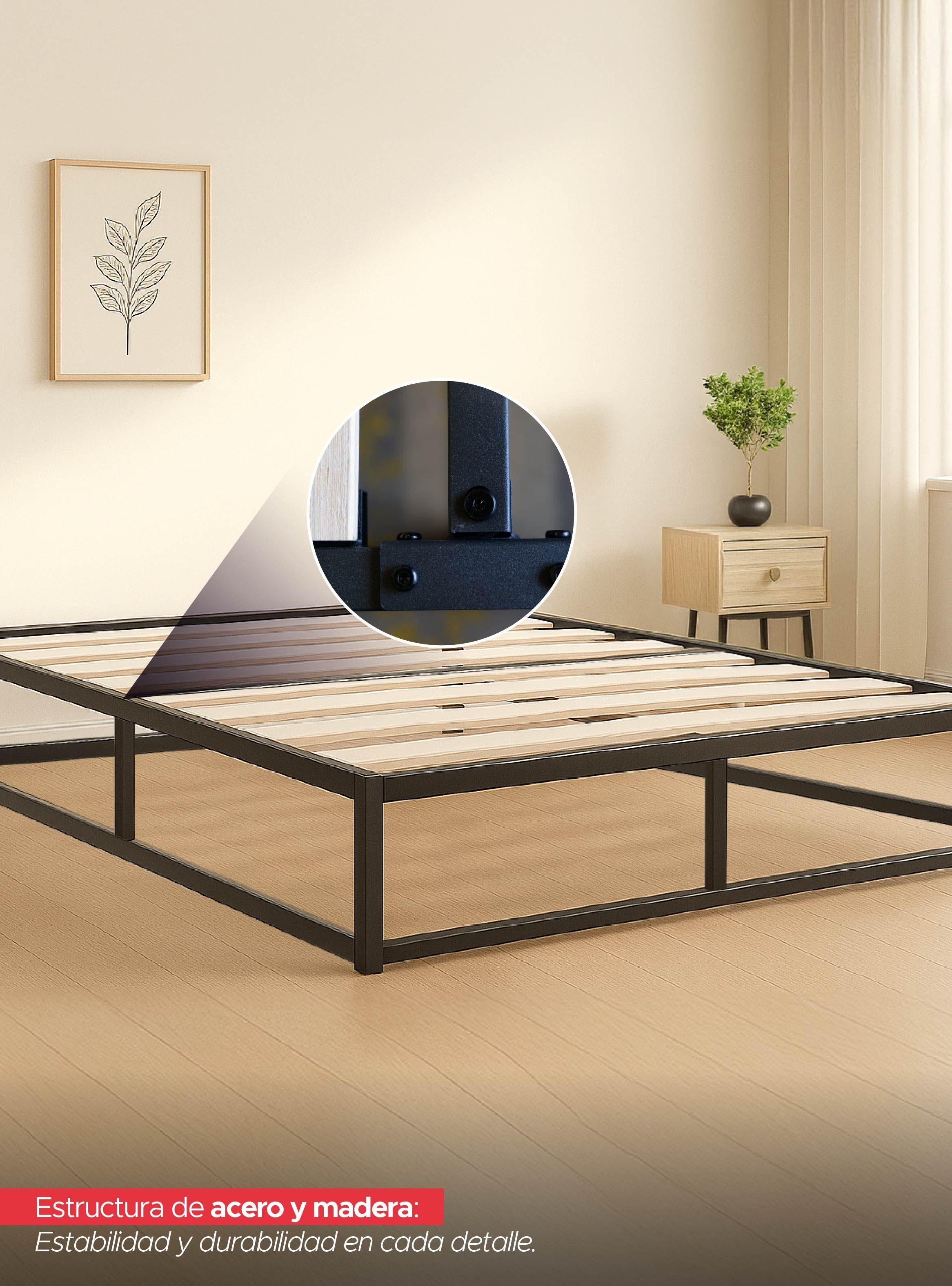 Base para cama Europea Acero y Madera 150x190 cm 2 Pza Nova Vincenzi-3