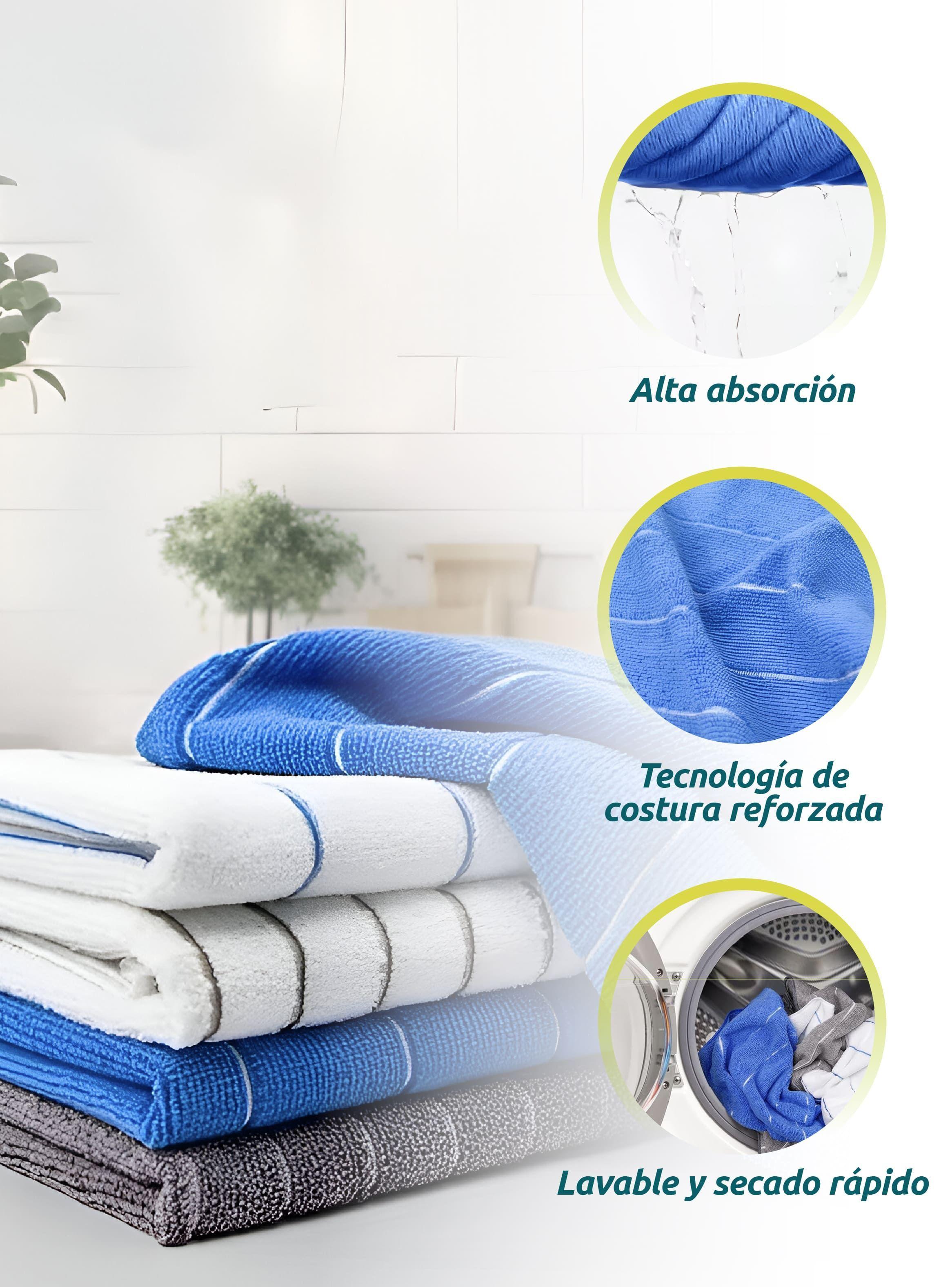 Pack De 12 Paños De Cocina 60x40 Cm Microfibra Azul Y Blanco-2