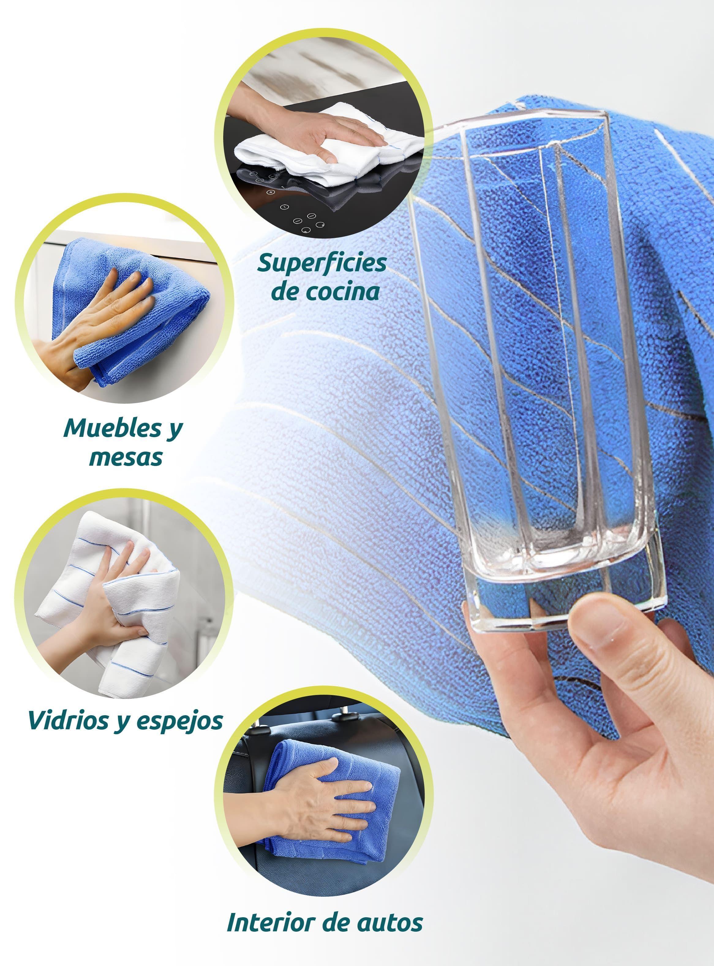 Pack De 12 Paños De Cocina 60x40 Cm Microfibra Azul Y Blanco-3