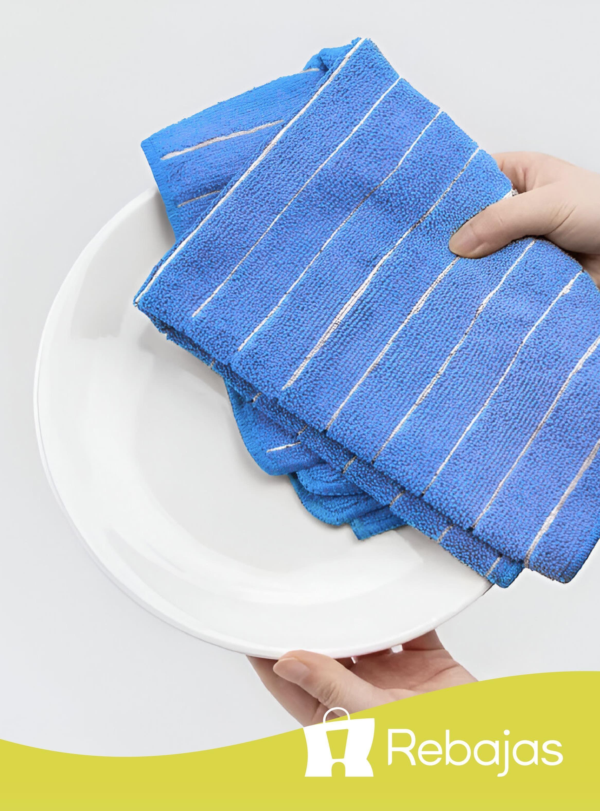 Pack De 12 Paños De Cocina 60x40 Cm Microfibra Azul Y Blanco-5