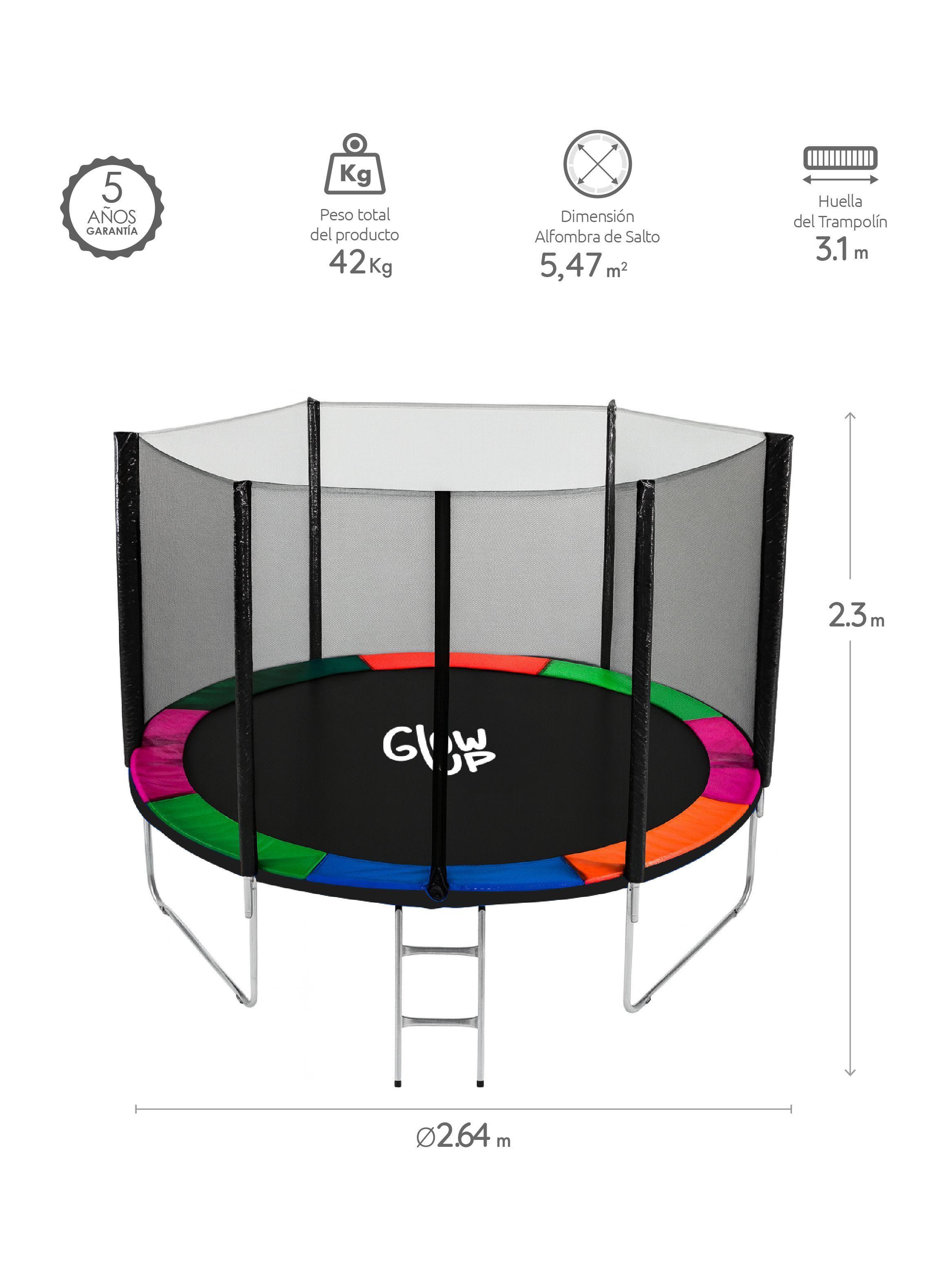 Cama Elástica 10ft 3,05 mts GlowUp con Malla seguridad y Escalera-1