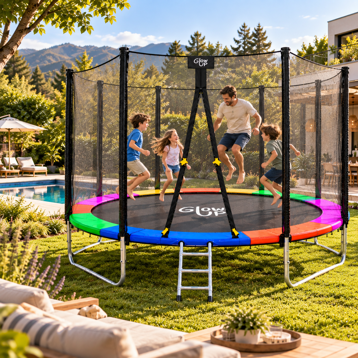 Cama Elástica 10ft 3,05 mts GlowUp con Malla seguridad y Escalera-2