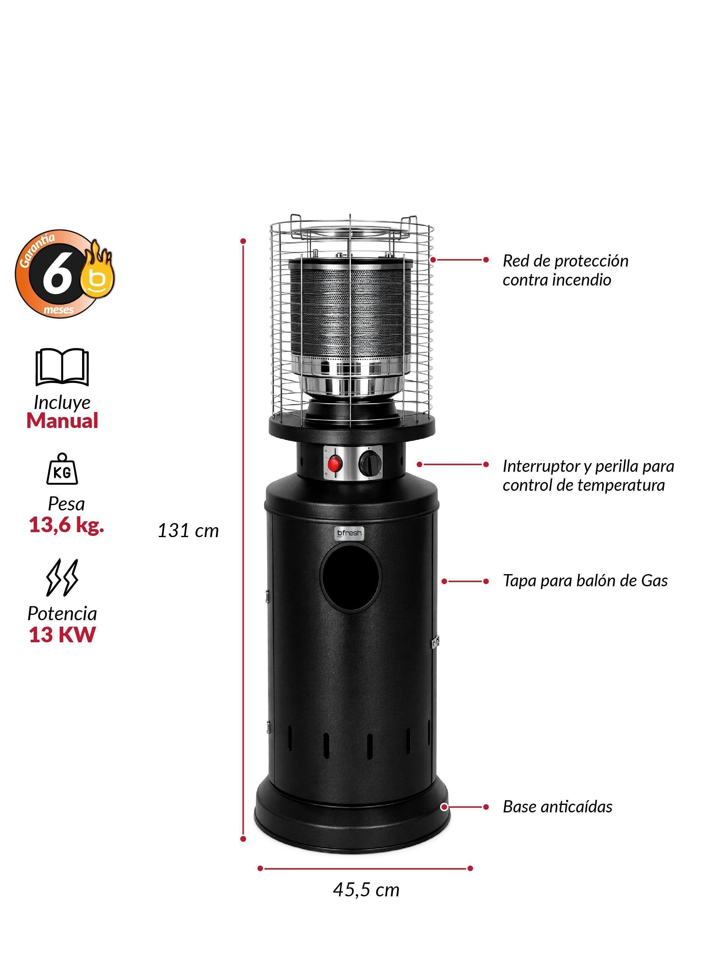 Estufa De Patio Baja Negra a Gas de 11kg Terrazas Interior Exterior Bfresh-2