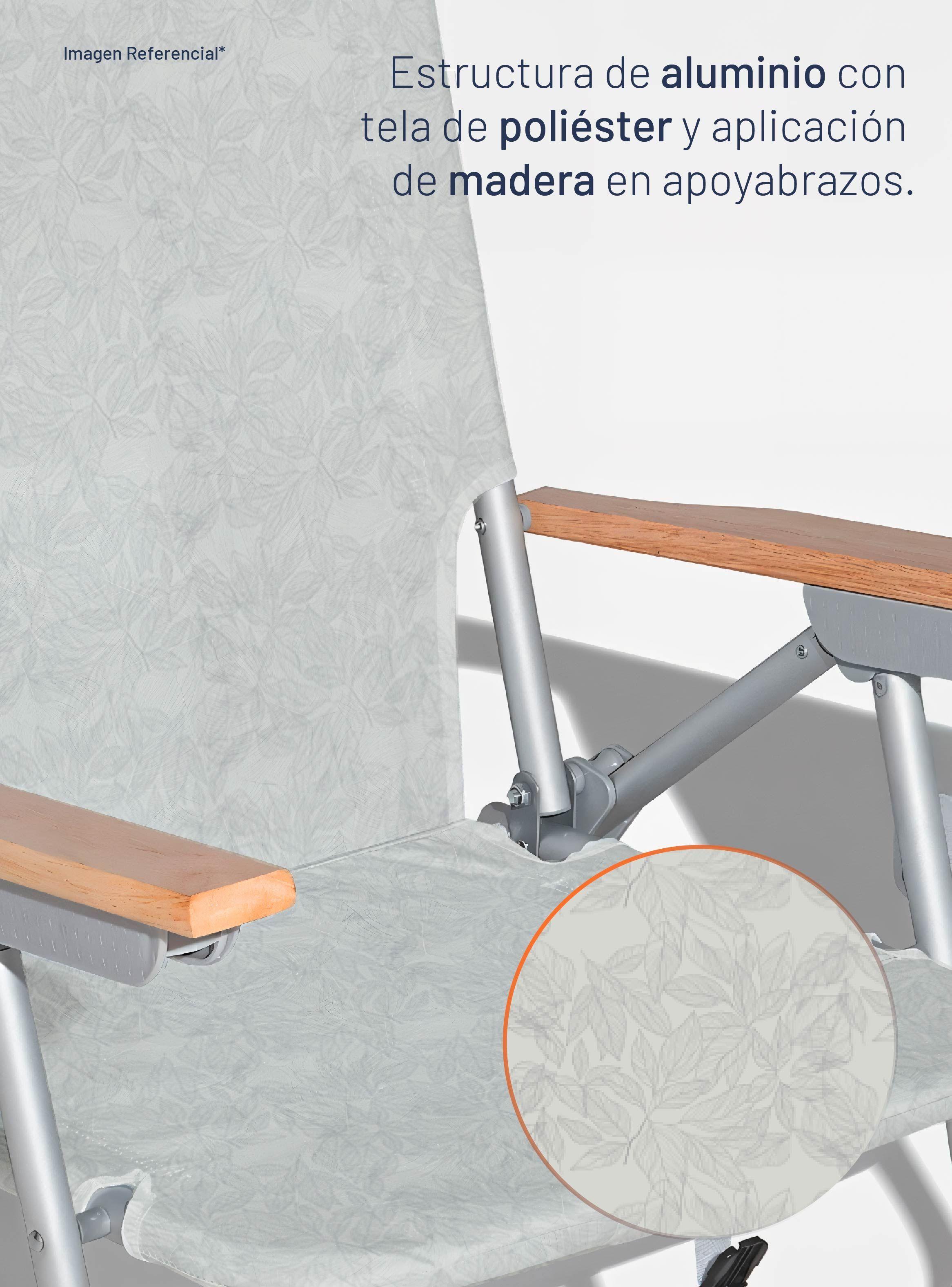 Silla De Playa Aluminio Madera Y Tela Resistente Gris Miglu-2