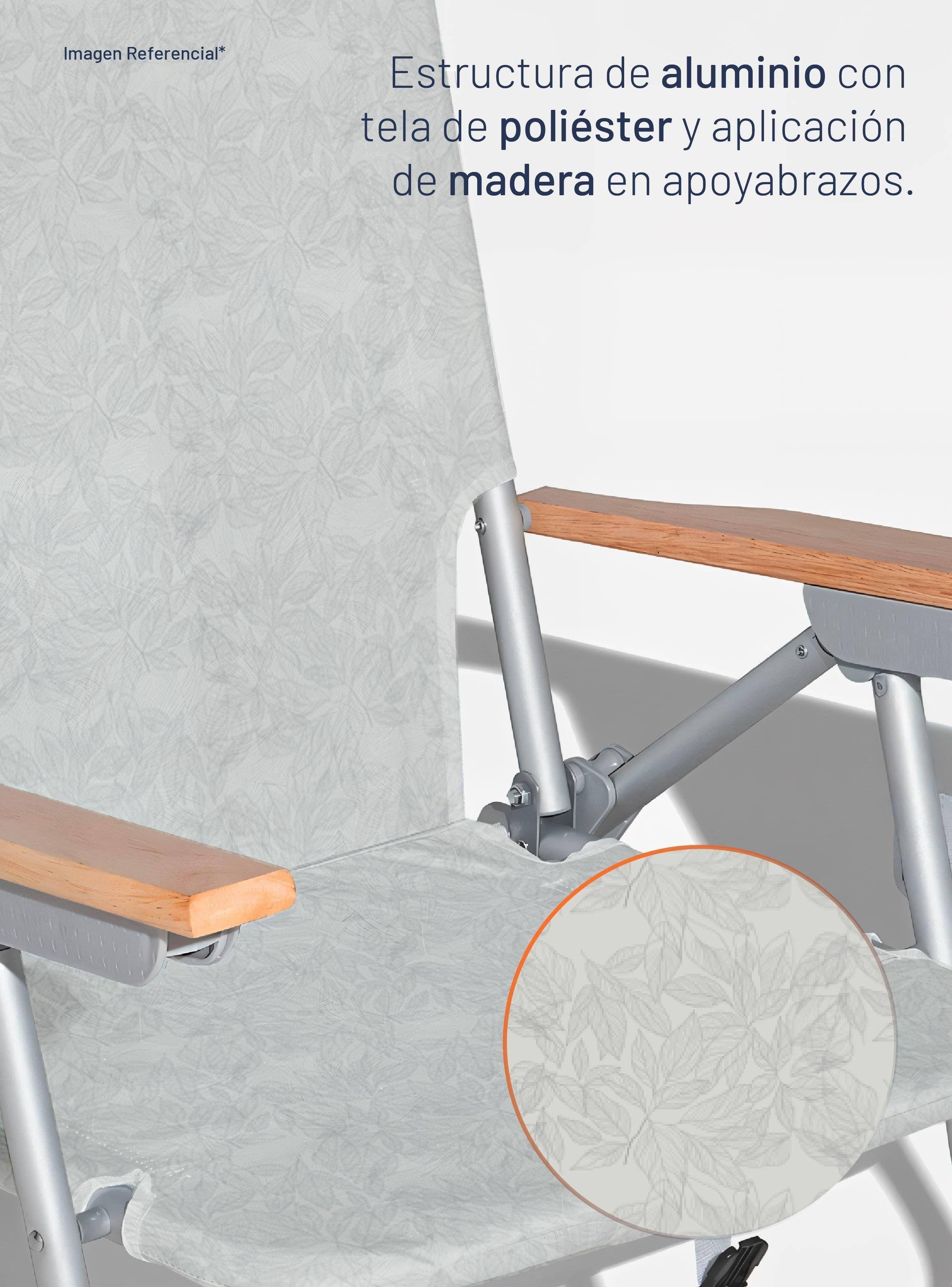 Silla De Playa Aluminio Madera Y Tela Resistente Gris Miglu-2