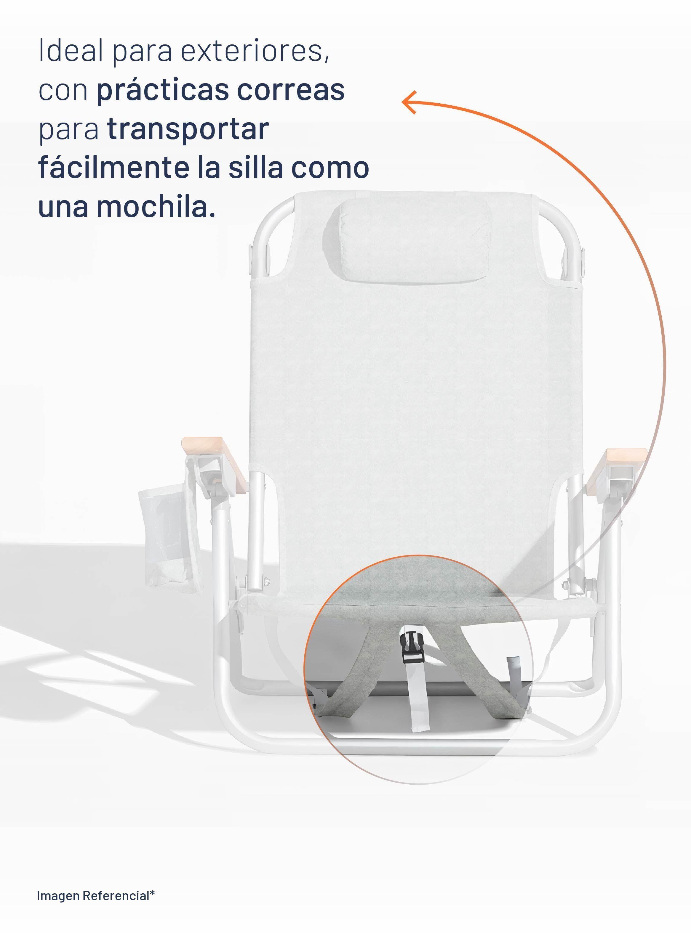Silla De Playa Aluminio Madera Y Tela Resistente Gris Miglu-5