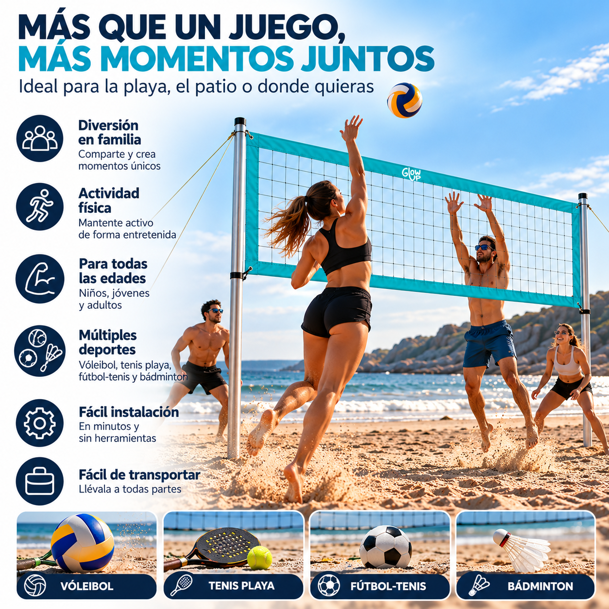 Malla Multi Red Vóleibol Glowup-5