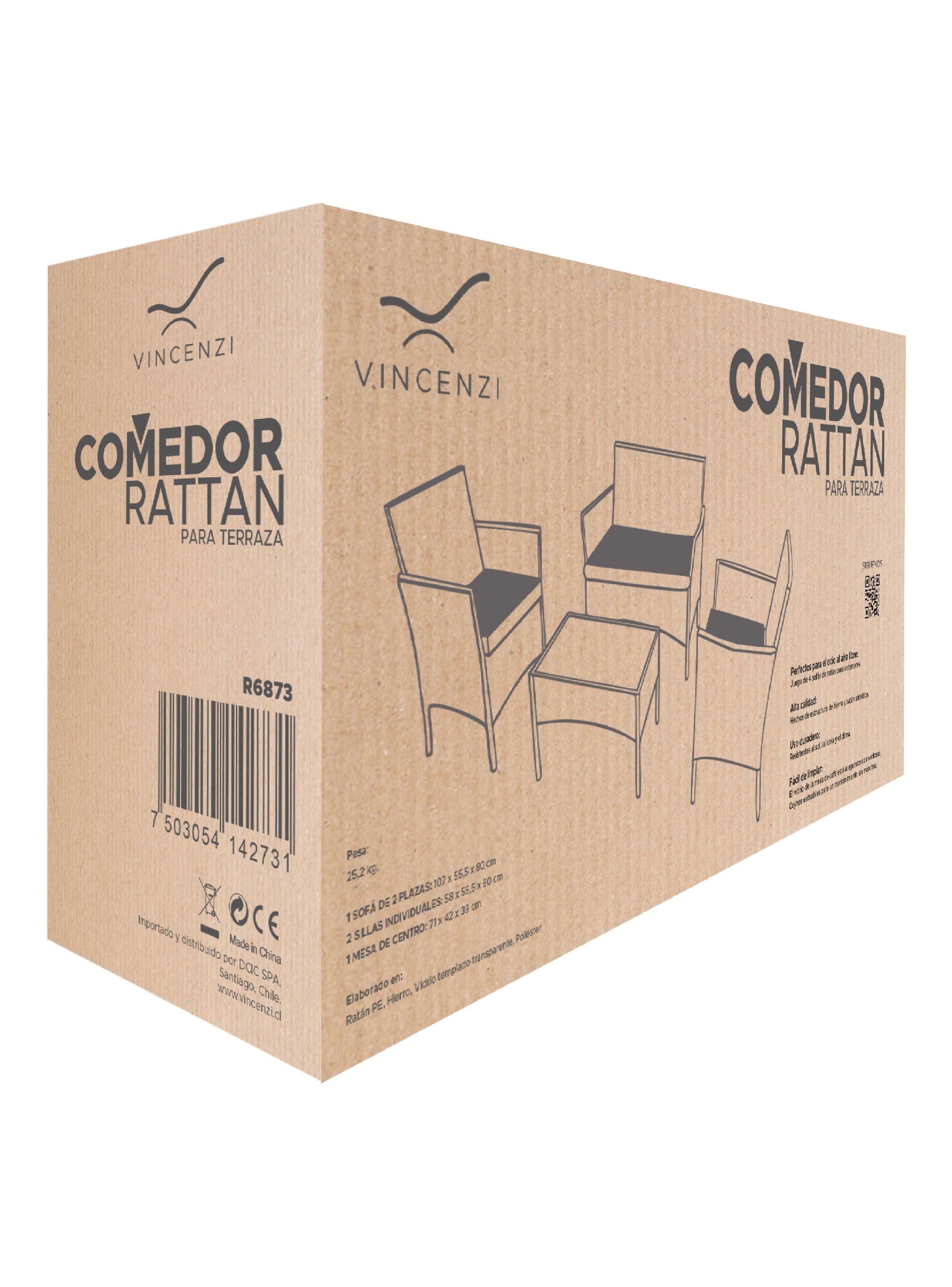 Set Juego De Terraza 4pcs Mesa Sillas Sillon Rattan Vincenzi-6