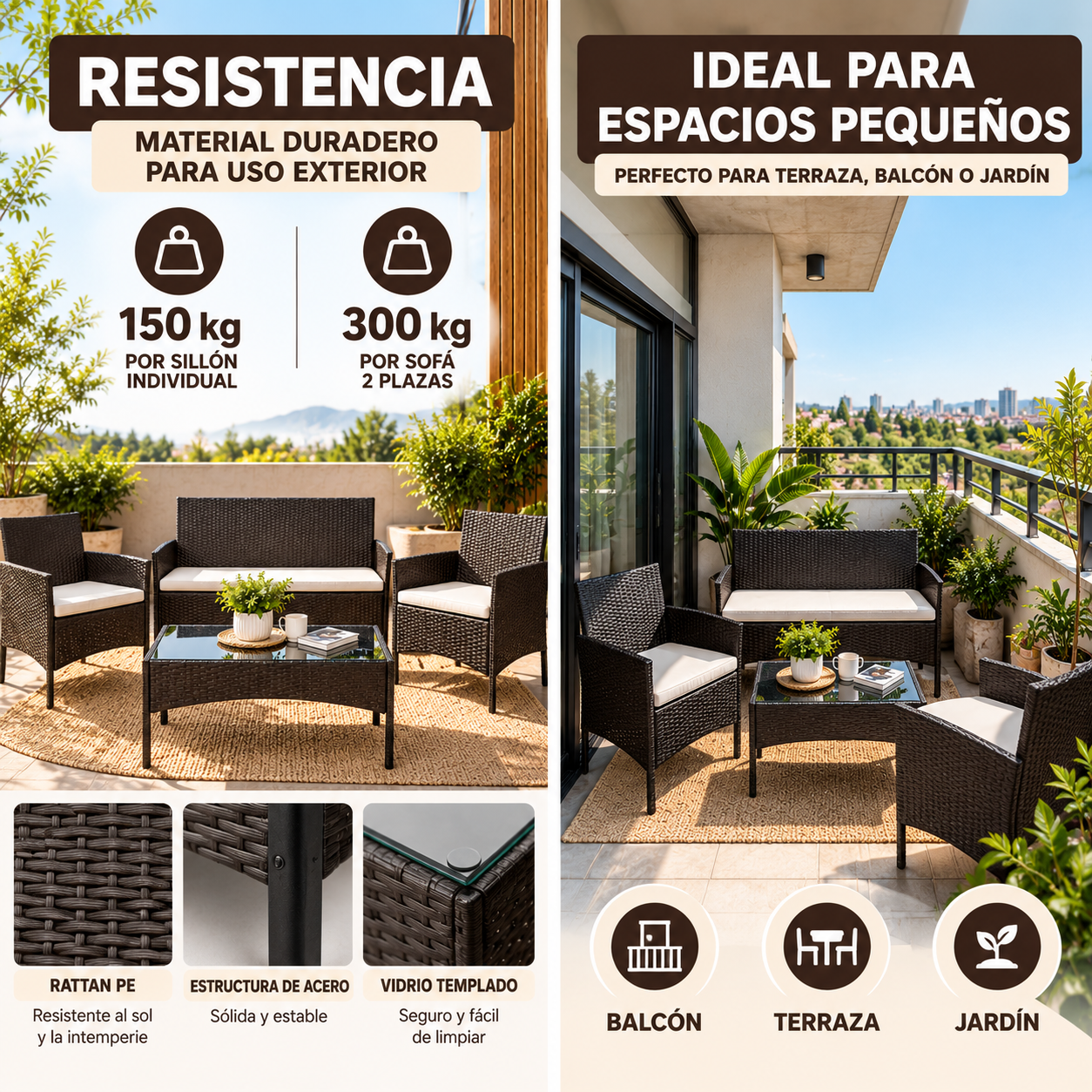 Set Juego De Terraza 4pcs Mesa Sillas Sillon Rattan Vincenzi-4