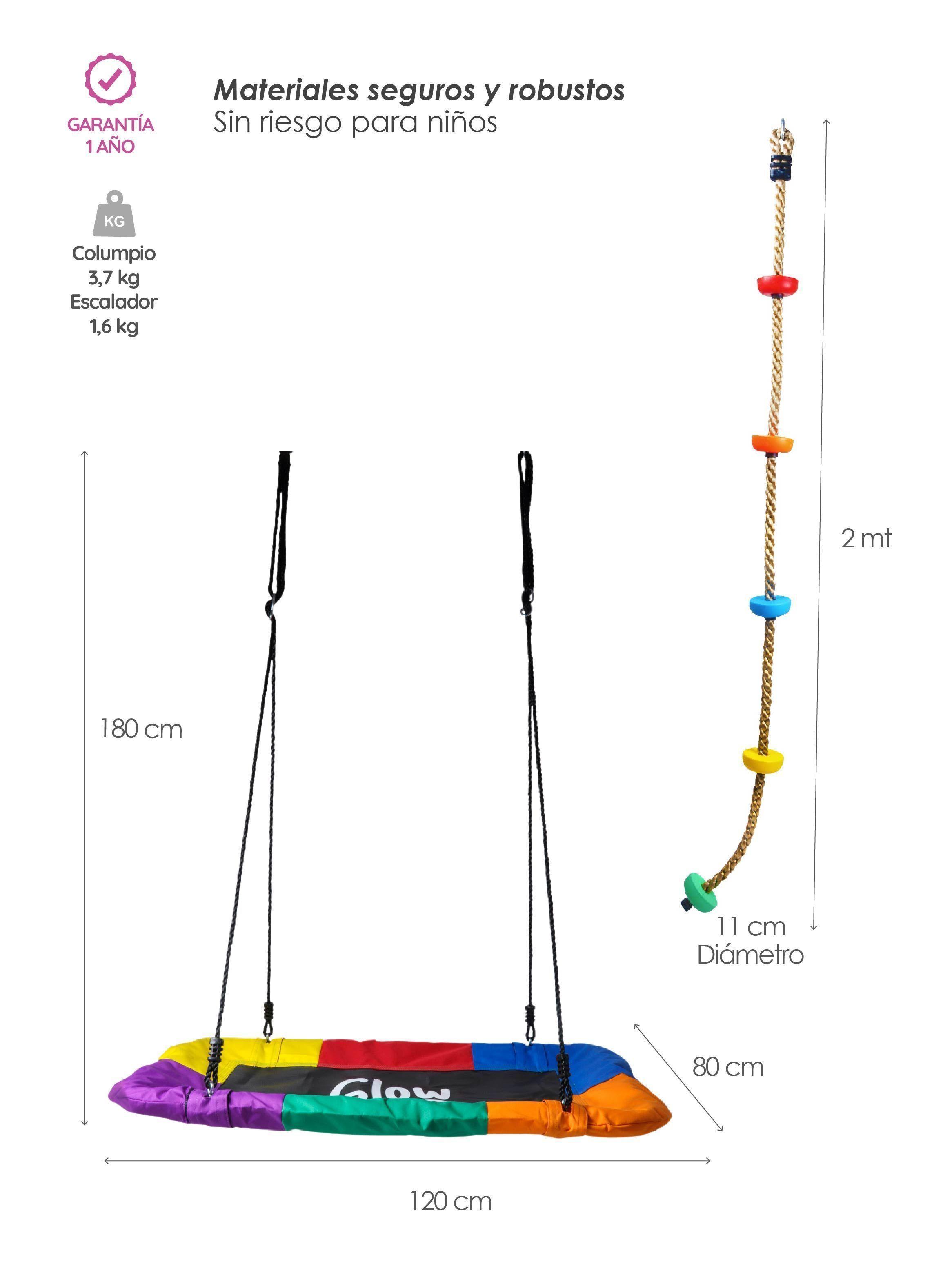 Pack Columpio Hamaca Rectangular + Escalador GlowUp Multicolor-2