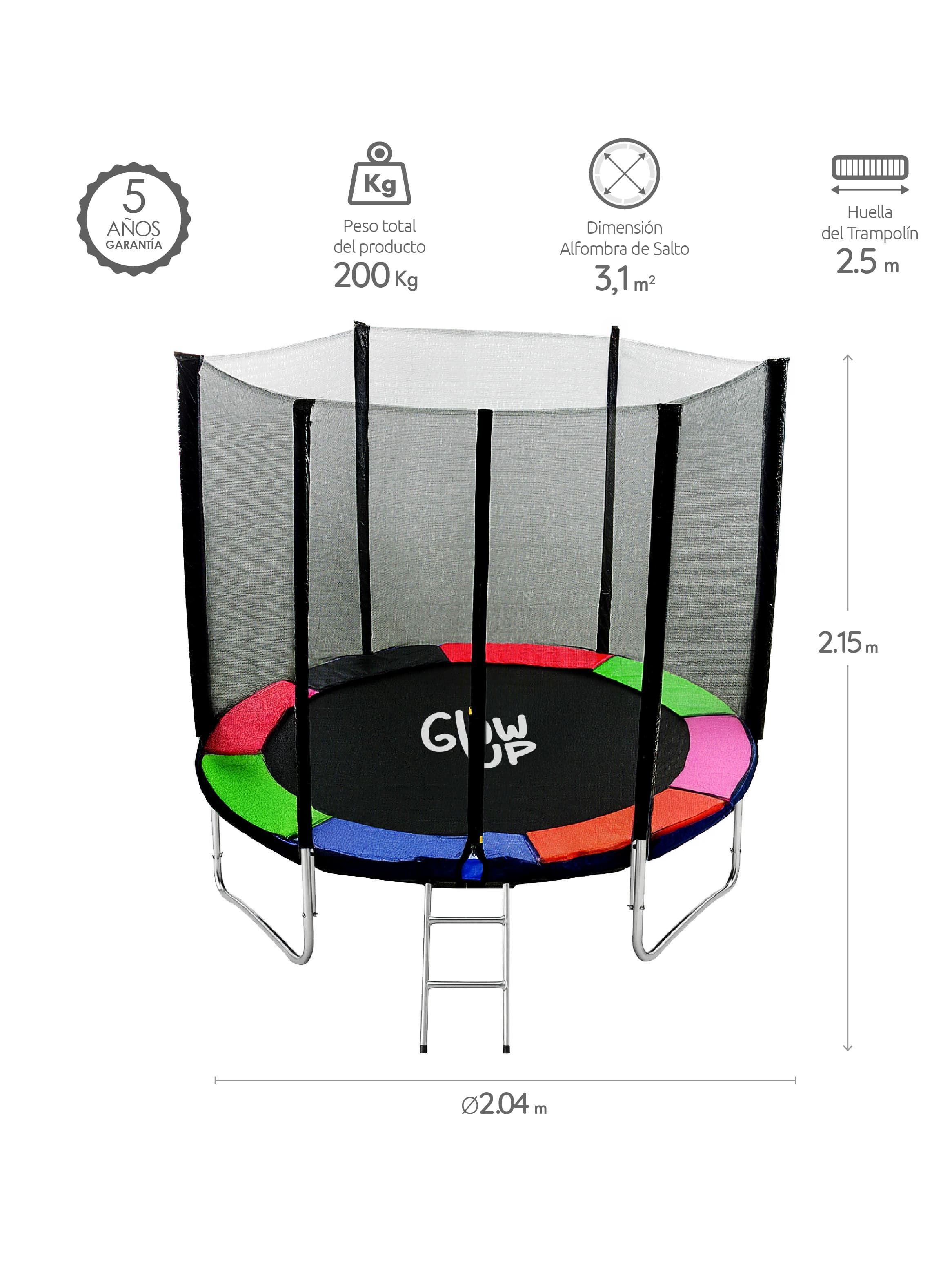 Cama ElásticaI 8ft 2,44 mts Malla seguridad + Escalera GlowUp-1
