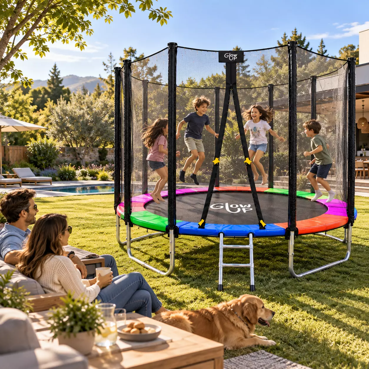 Cama ElásticaI 8ft 2,44 mts Malla seguridad + Escalera GlowUp-2