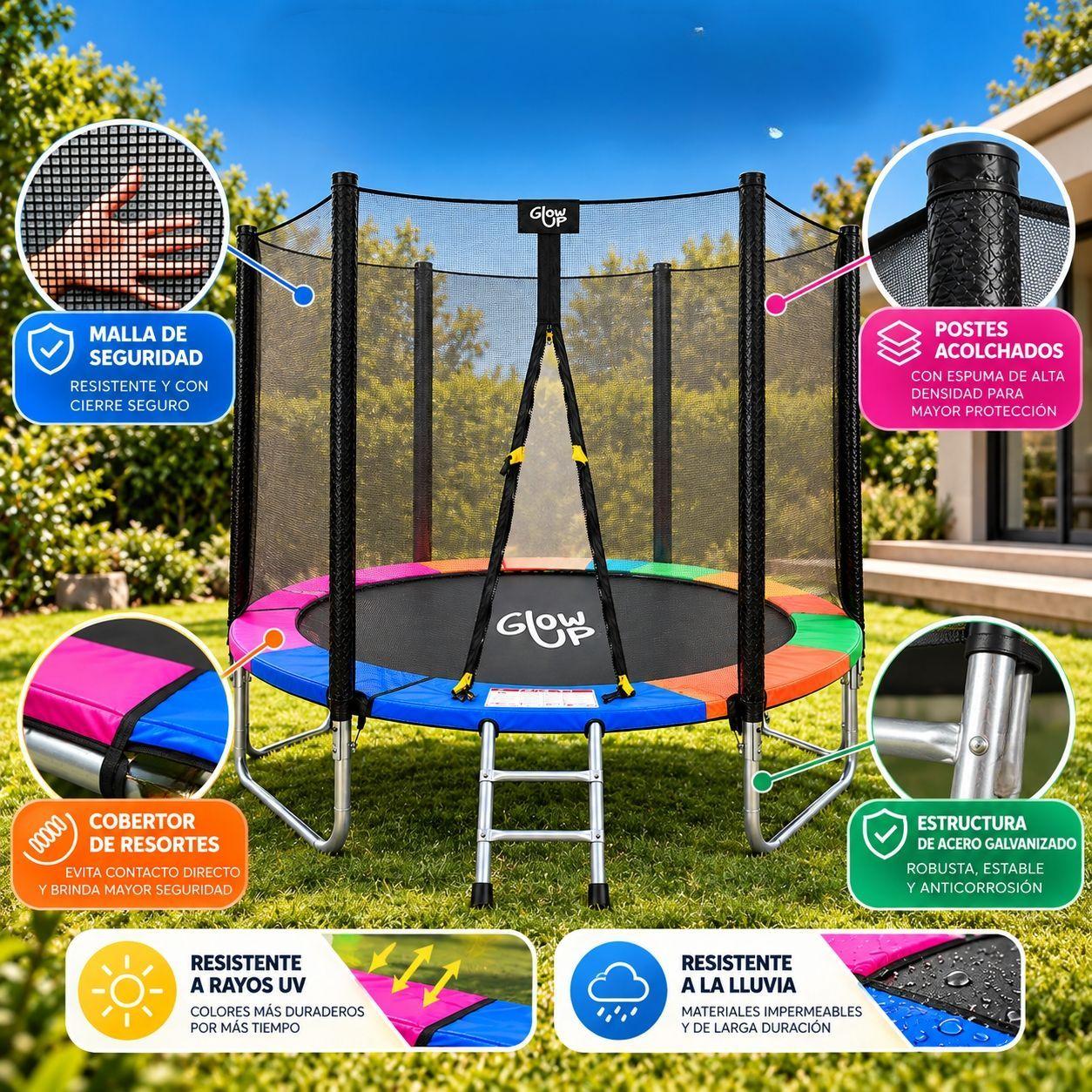 Cama ElásticaI 8ft 2,44 mts Malla seguridad + Escalera GlowUp-3