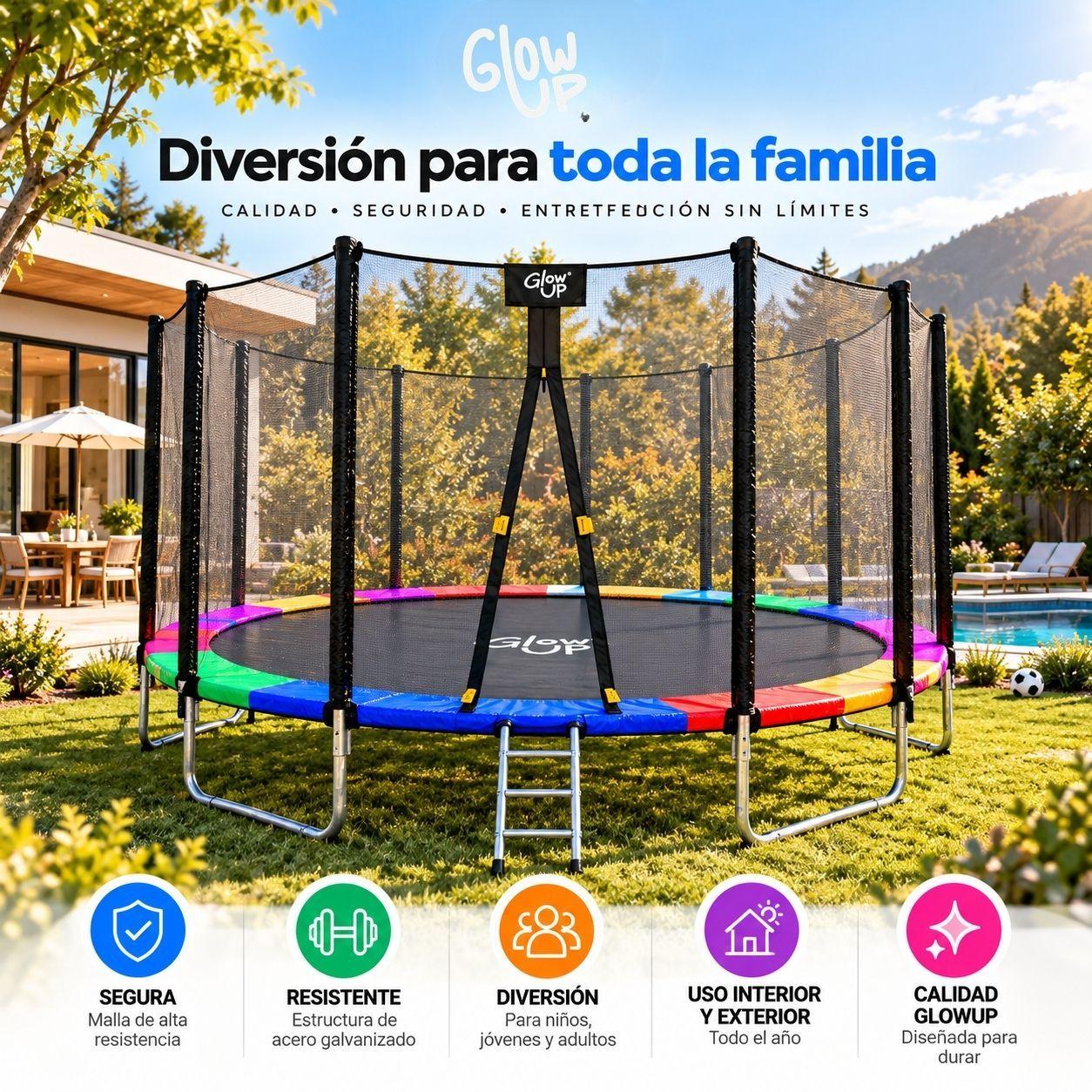 Cama ElásticaI 8ft 2,44 mts Malla seguridad + Escalera GlowUp-6