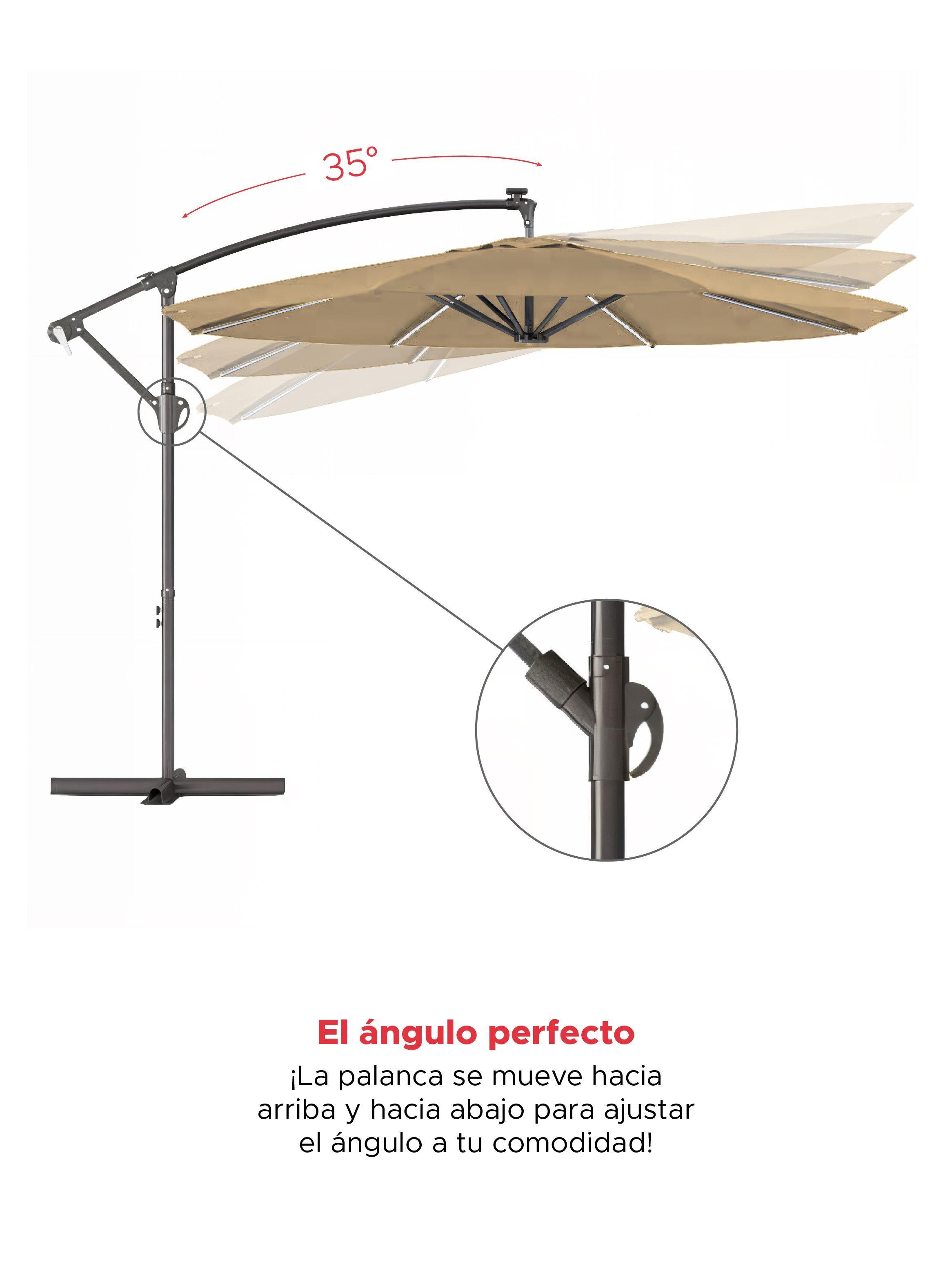 Quitasol sombrilla lateral terraza 3x3 panel solar luz led Beige-2
