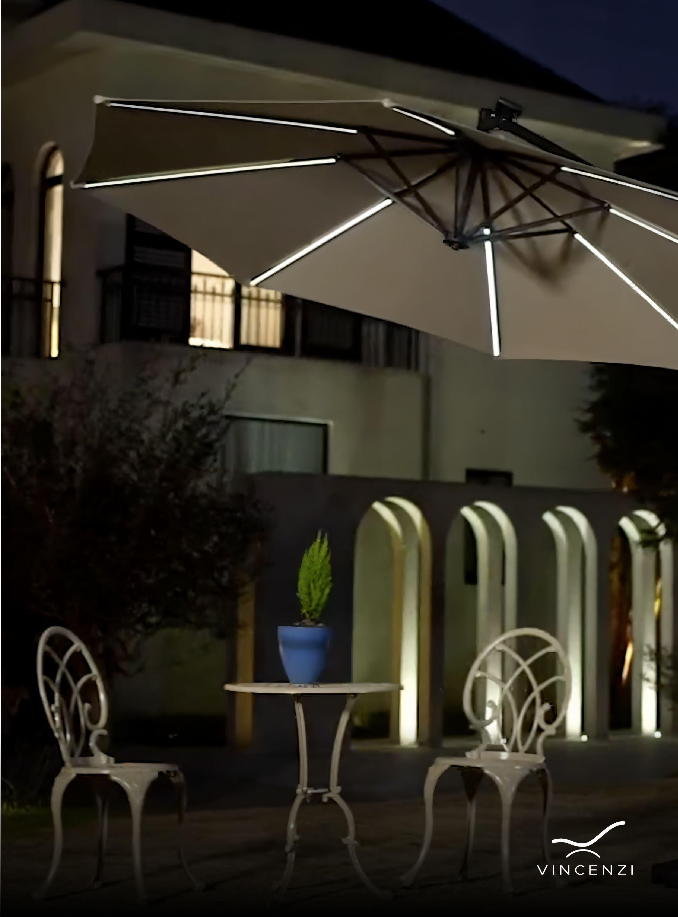 Quitasol sombrilla lateral terraza 3x3 panel solar luz led Beige-4
