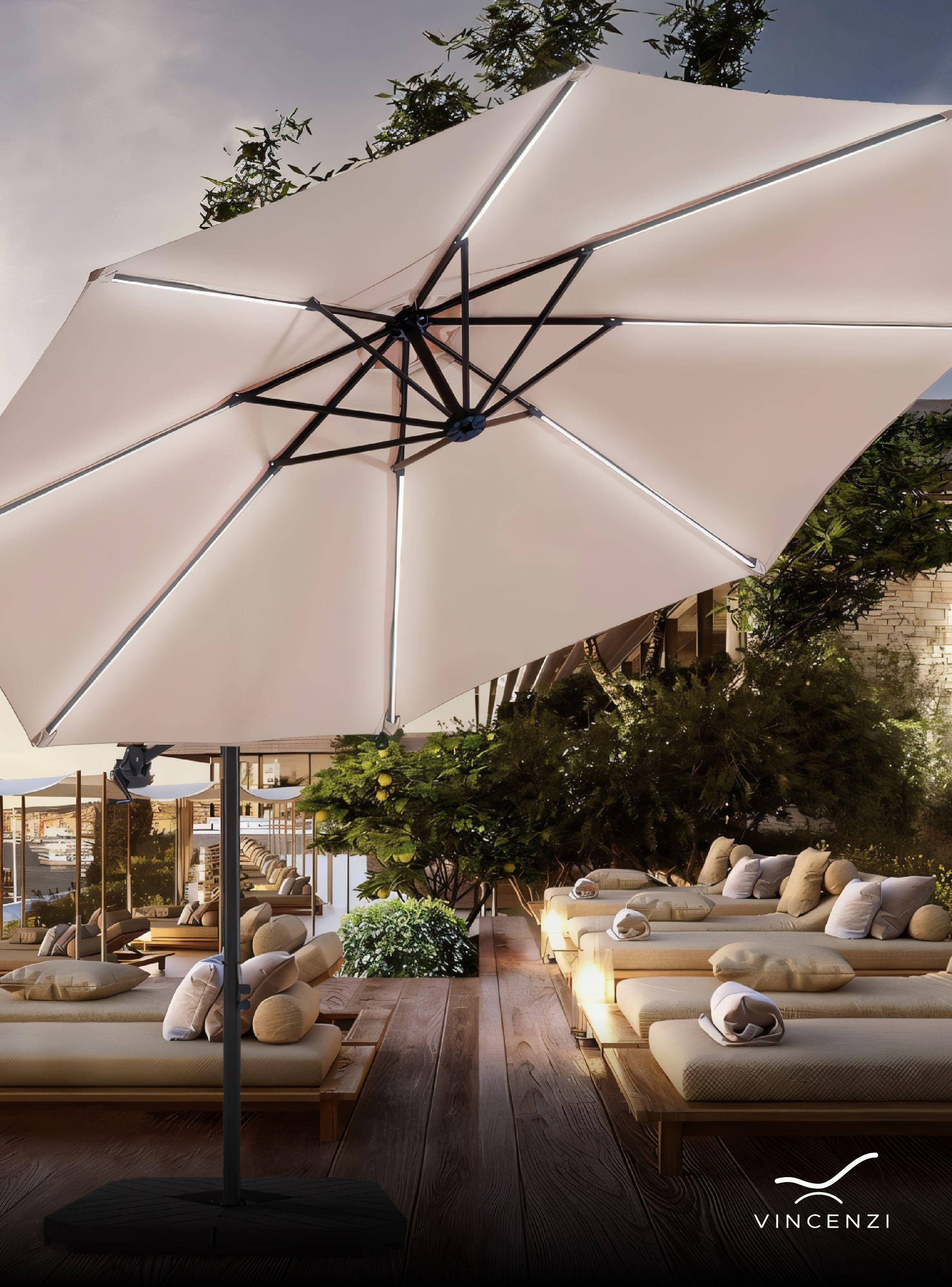 Quitasol sombrilla lateral terraza 3x3 panel solar luz led Beige-5