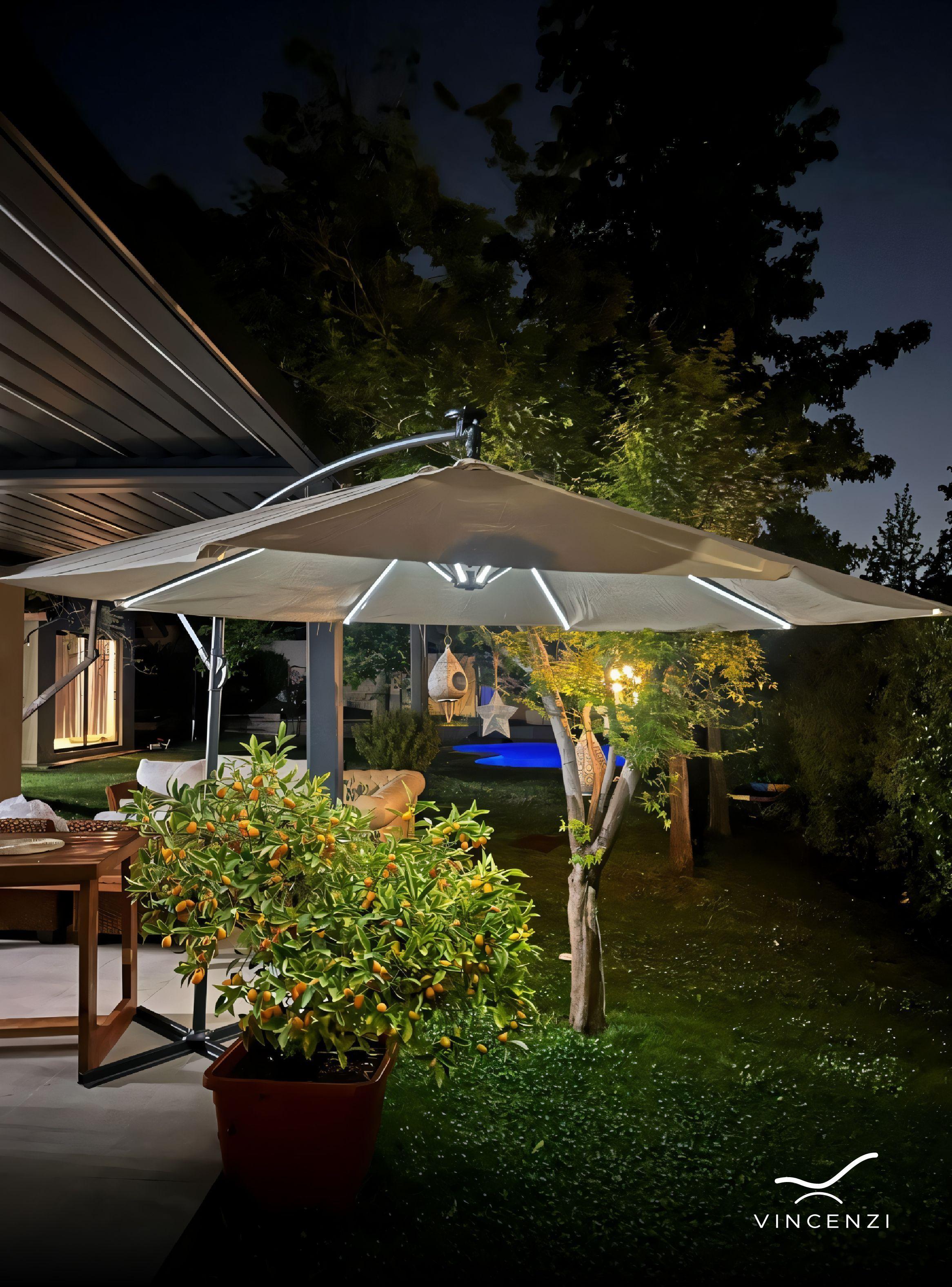 Quitasol sombrilla lateral terraza 3x3 panel solar luz led Beige-6