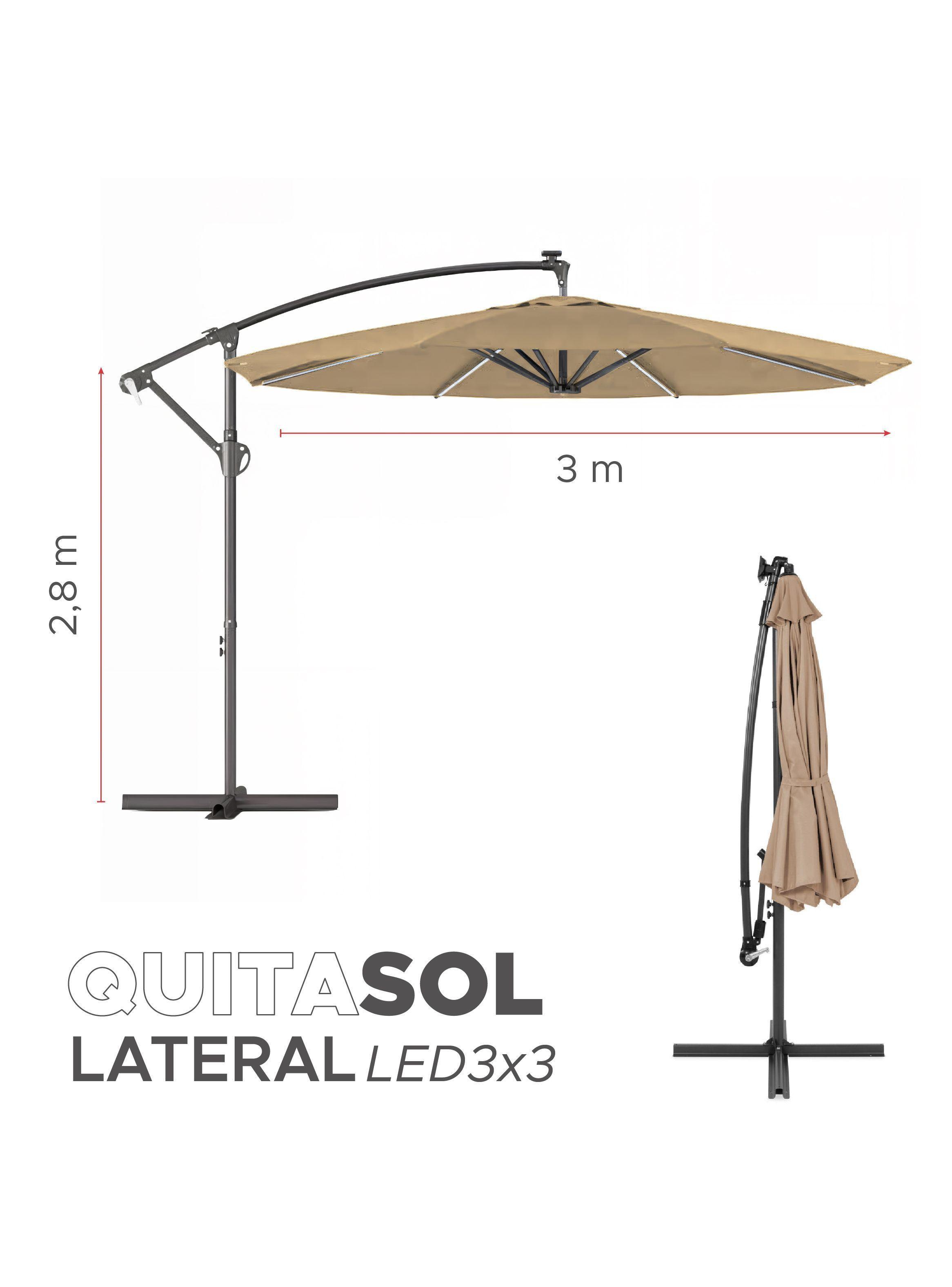 Quitasol sombrilla lateral terraza 3x3 panel solar luz led Beige-1