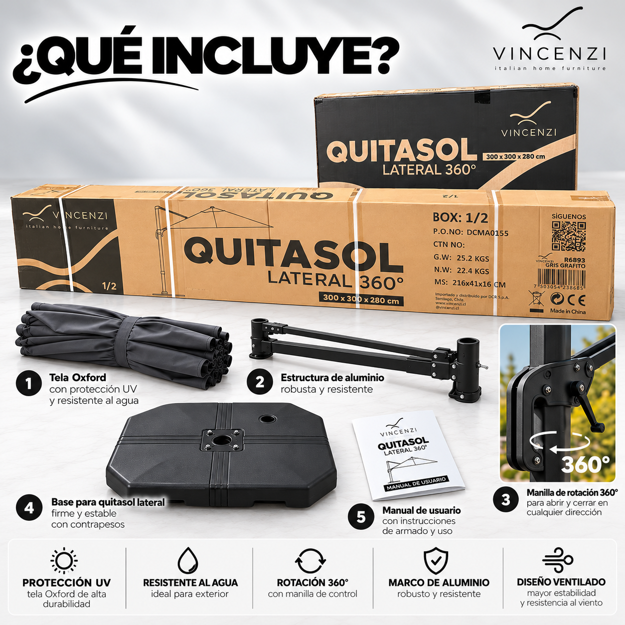 Quitasol Lateral 360 Khaki-5