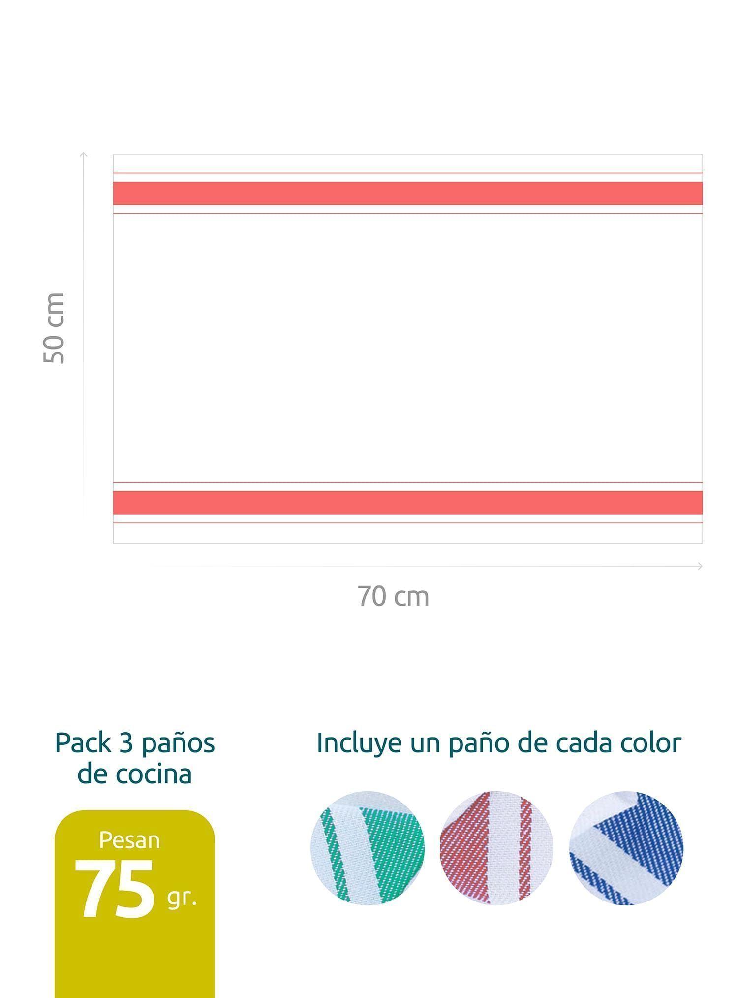 Pack De 3 Paños De Cocina 50x70 Cm Colores Surtidos Rebajas-1