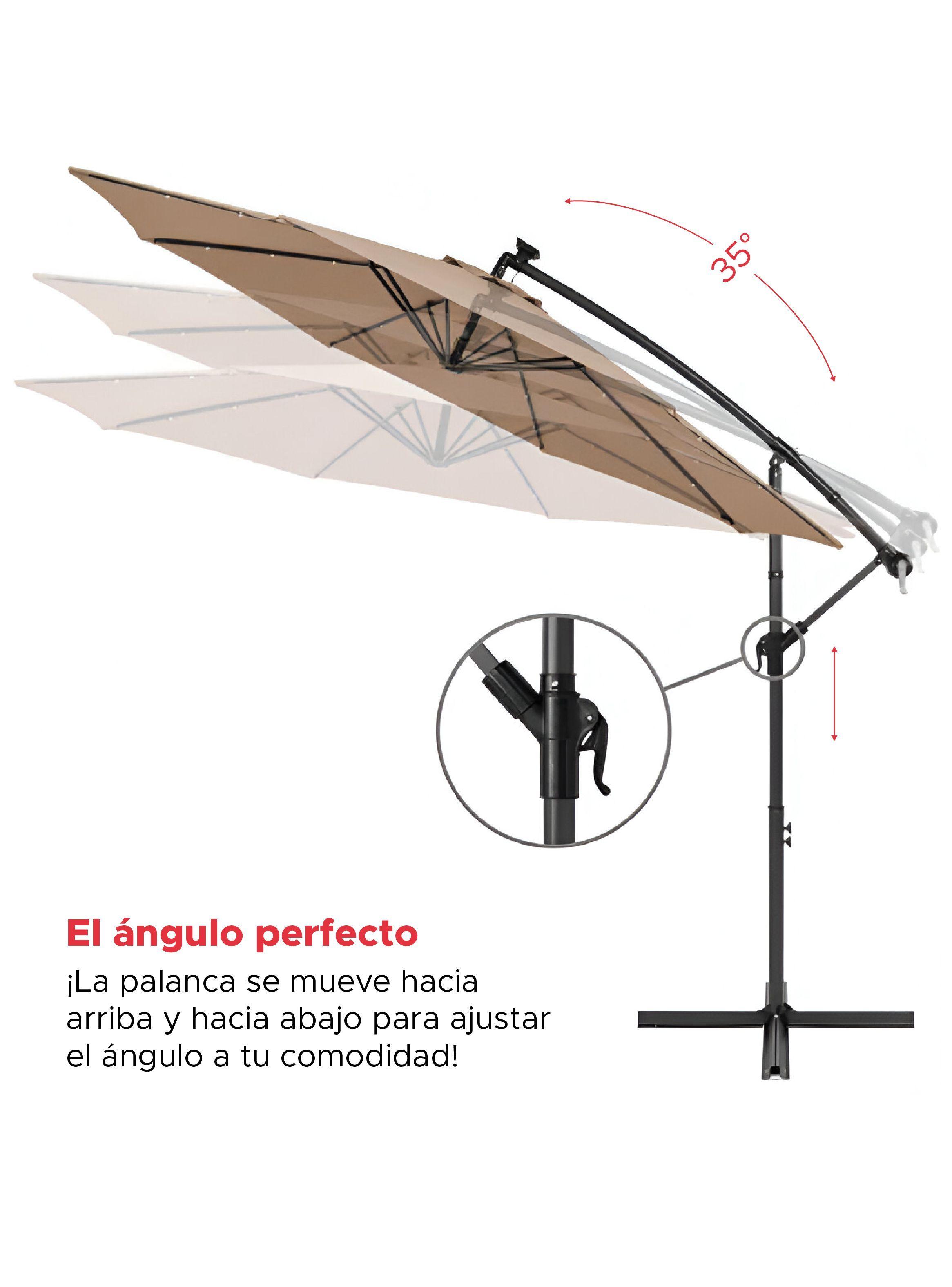 Quitasol Terraza 360° 3x3 mt Panel Solar Luz Led Khaki oscuro Vincenzi-2
