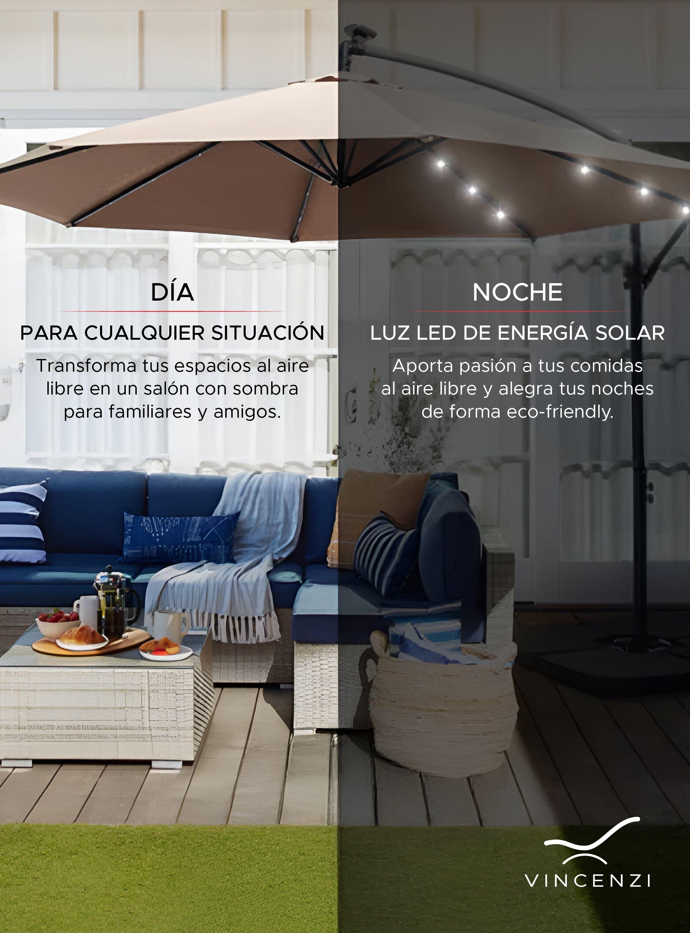 Quitasol Terraza 360° 3x3 mt Panel Solar Luz Led Khaki oscuro Vincenzi-6