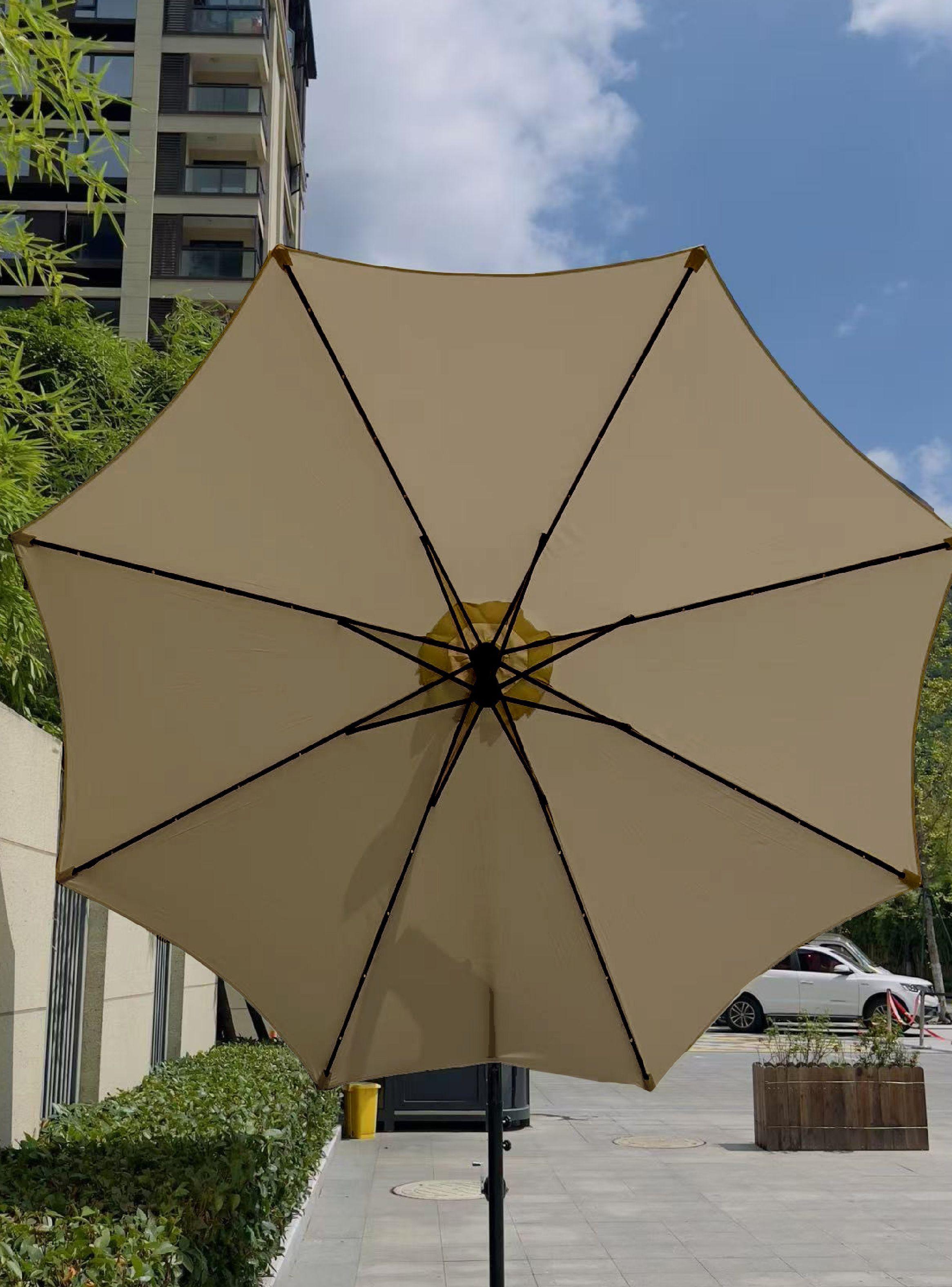 Quitasol Terraza 360° 3x3 mt Panel Solar Luz Led Khaki oscuro Vincenzi-7