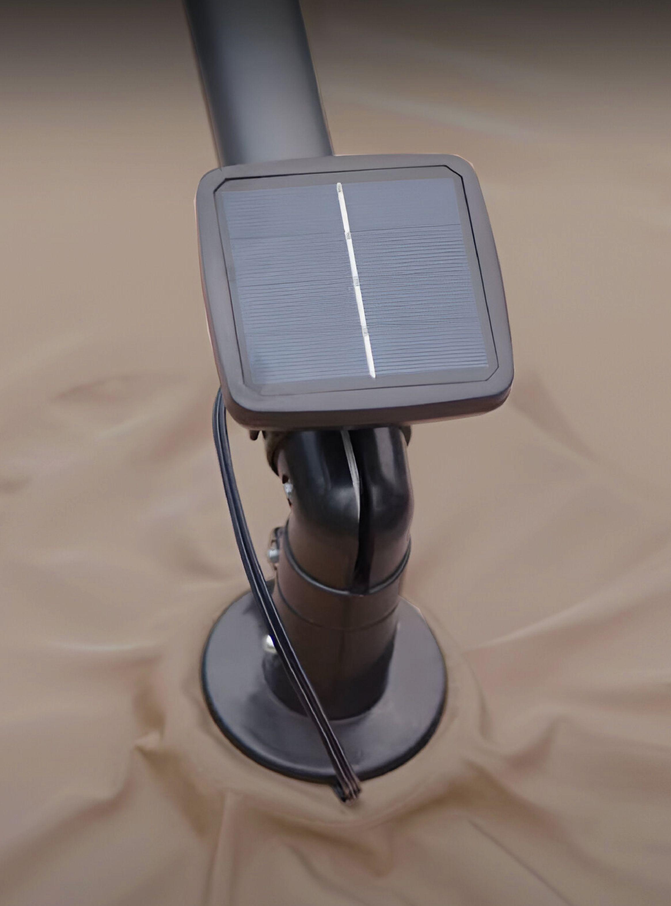 Quitasol Terraza 360° 3x3 mt Panel Solar Luz Led Khaki oscuro Vincenzi-5