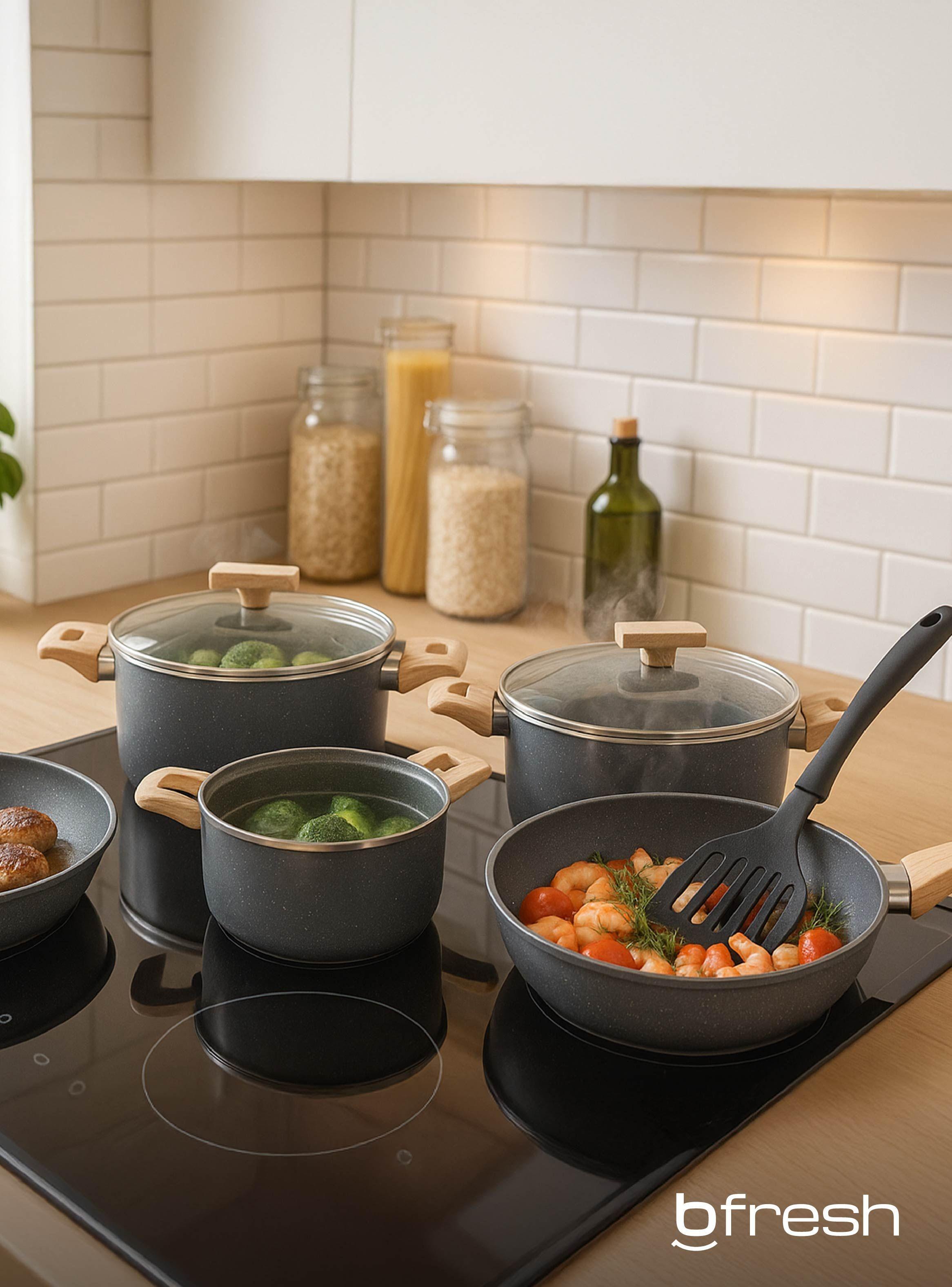 Juego de ollas cocina 10 piezas granito antiadherente Bfresh-6