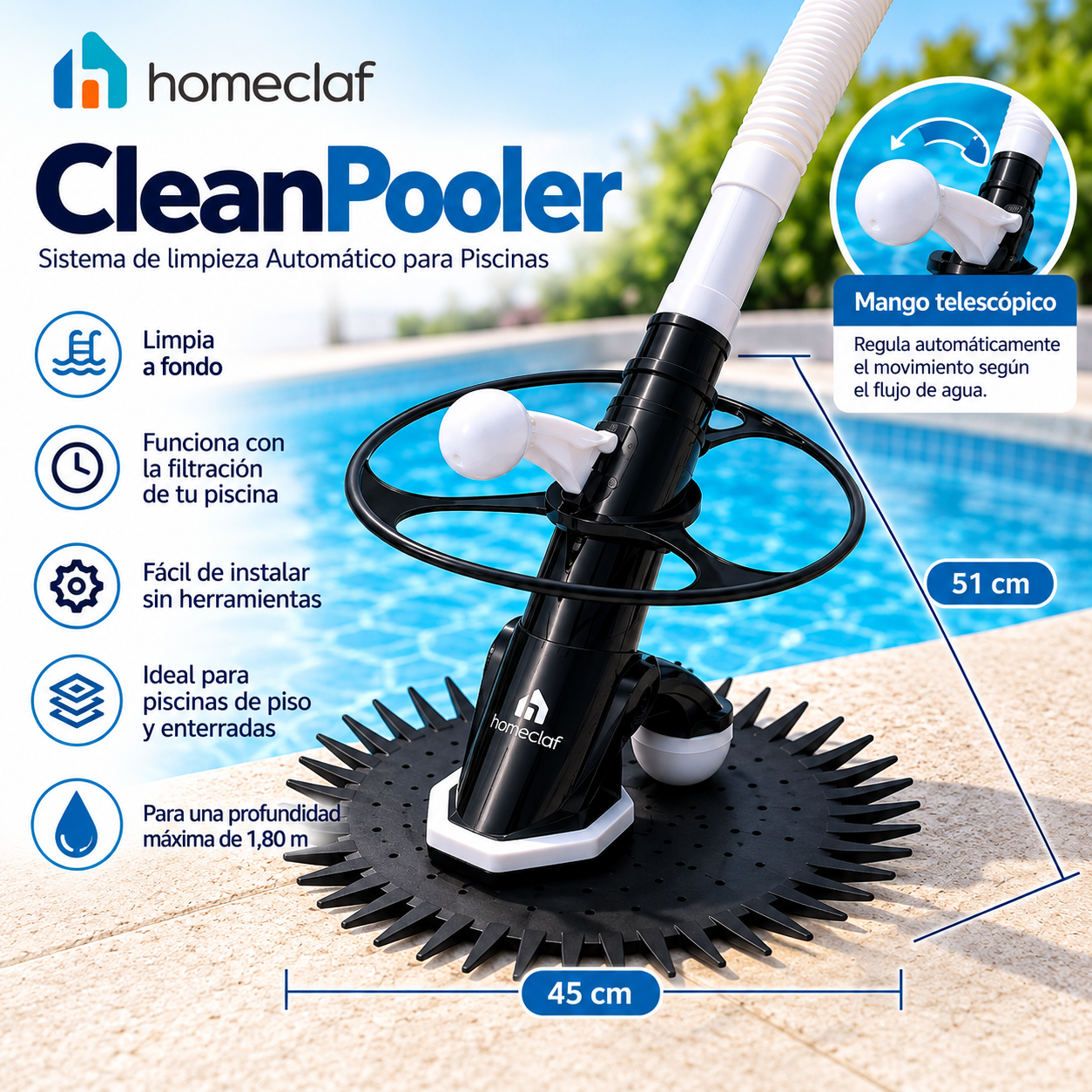 Limpiador Automático De Piscinas 51 Cm Cleanpooler Homeclaf-1