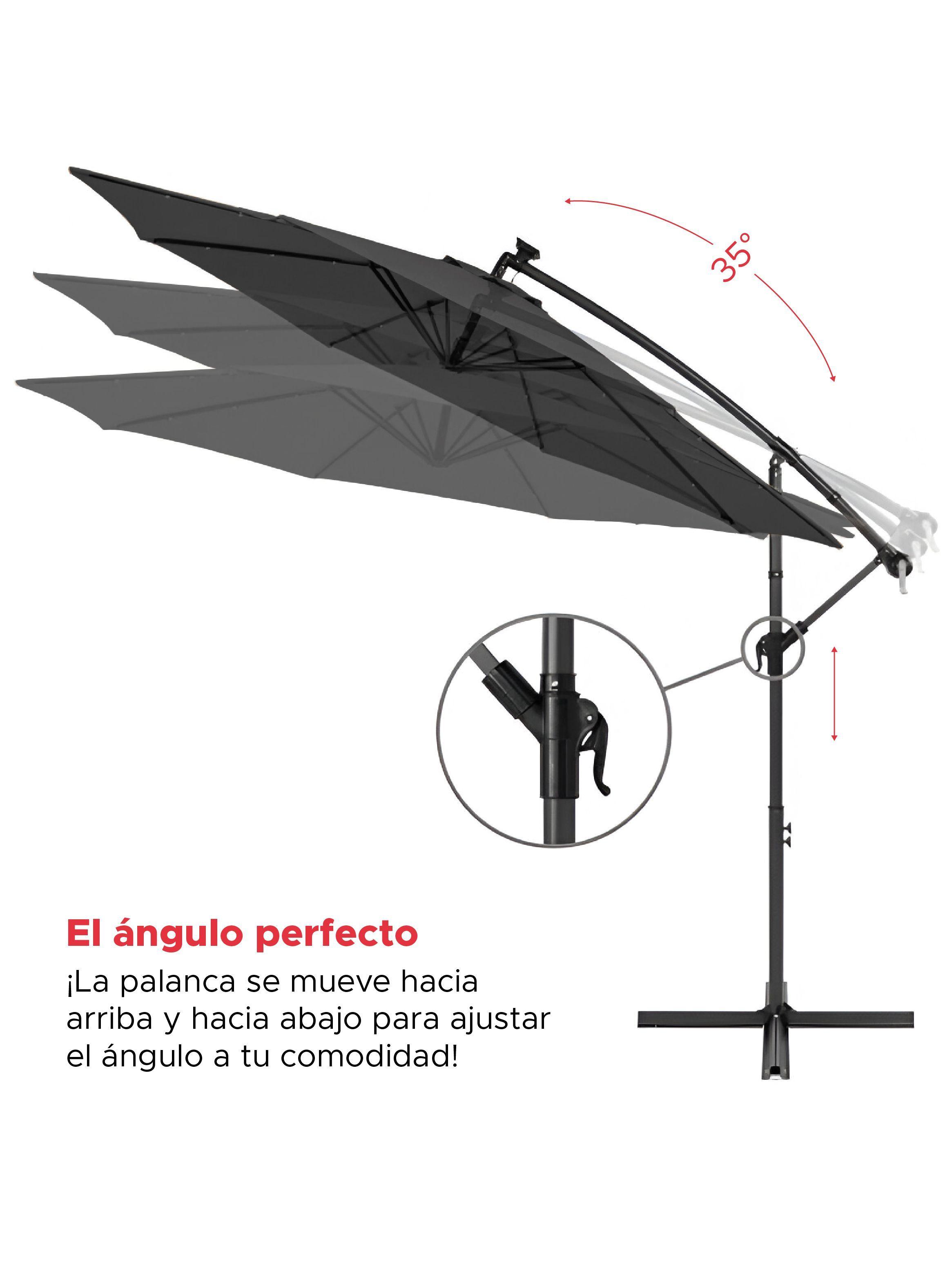 Quitasol Terraza 360° 3x3 mt Panel Solar Luz Led grafito Vincenzi-2