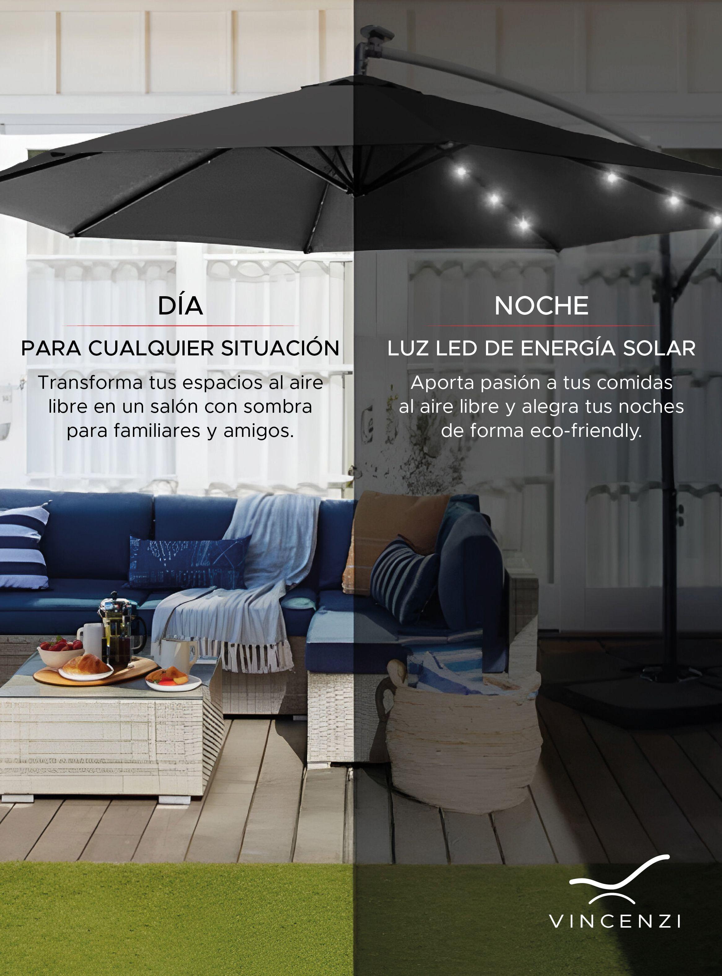 Quitasol Terraza 360° 3x3 mt Panel Solar Luz Led grafito Vincenzi-4