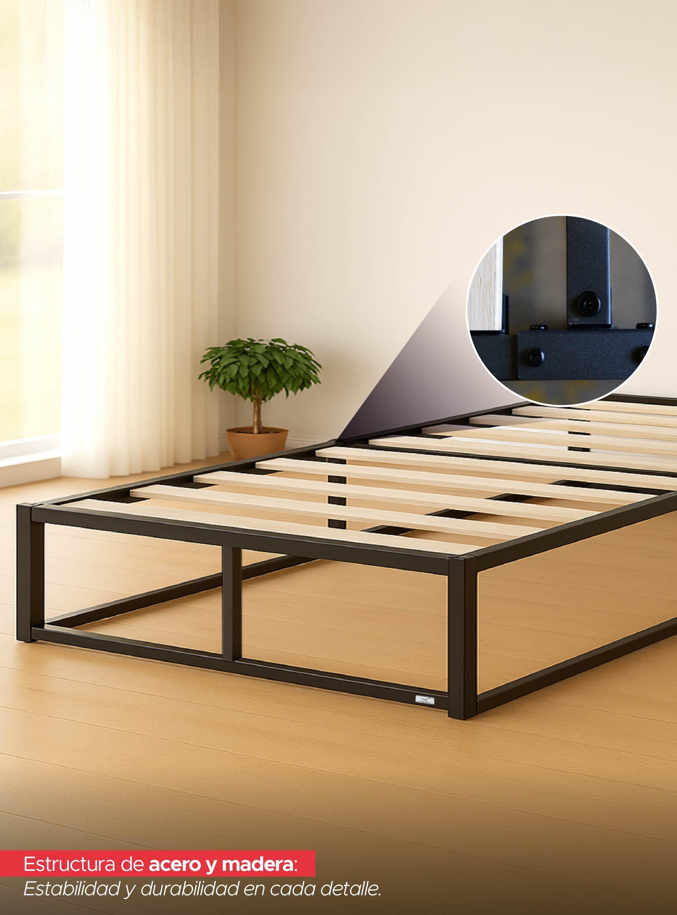 Base para Cama Europea Acero y Madera 105x190 cm 1,5 Pza Nova Vincenzi-3