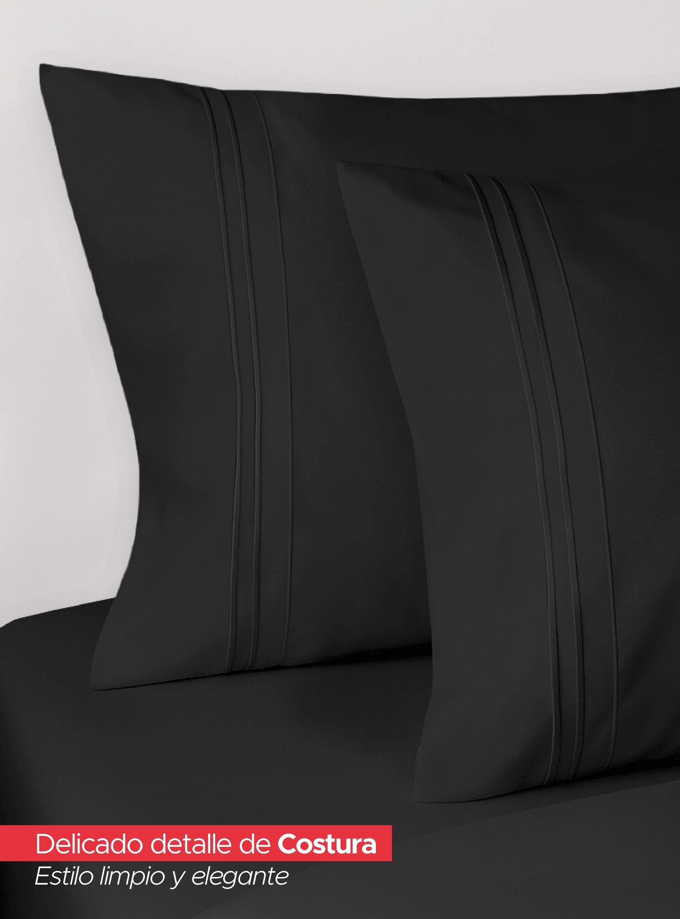 Juego De Sábanas Negro 1800 Hilos Ultra Suave 1,5 plazas Vincenzi-4