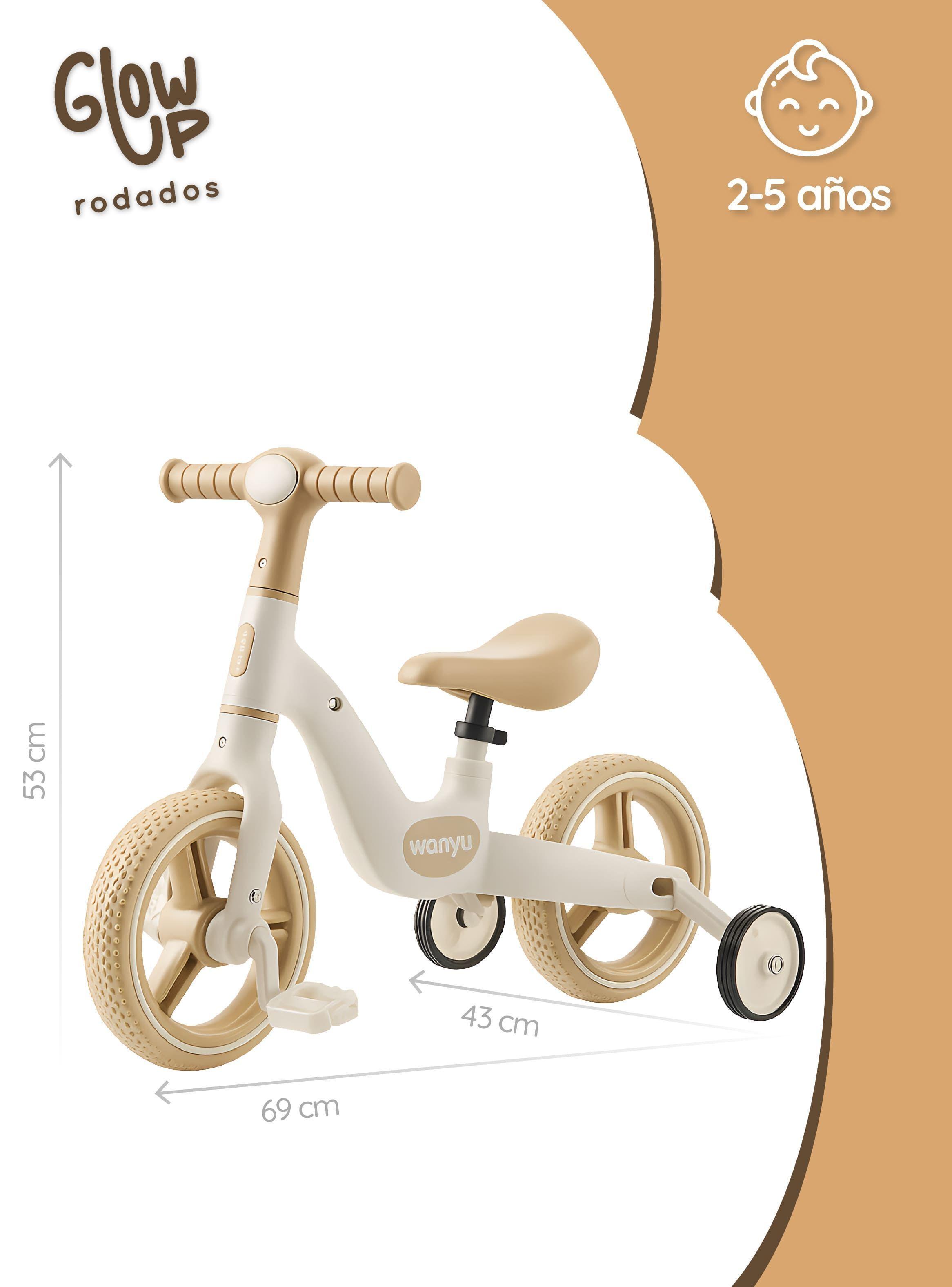 Bicicleta Aprendizaje de Equilibrio niño o niña Beige con Luz LED GlowUp-1