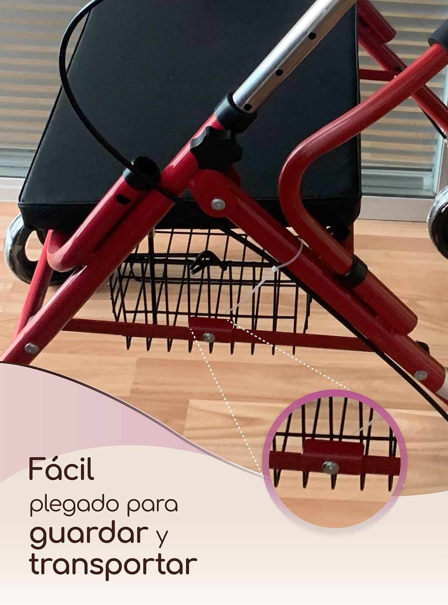 Andador Ortopédico Roller 4 Ruedas Adulto Mayor Rojo Acqui-3