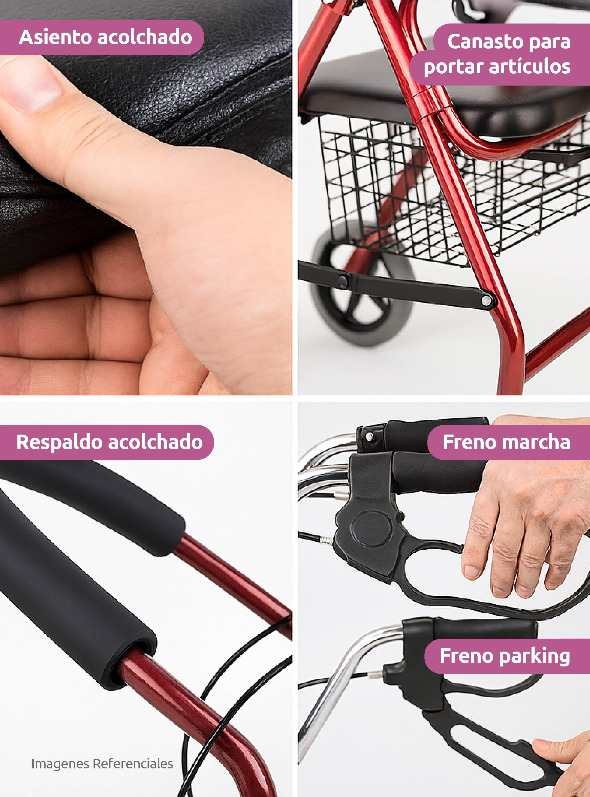 Andador Ortopédico Roller 4 Ruedas Adulto Mayor Rojo Acqui-3