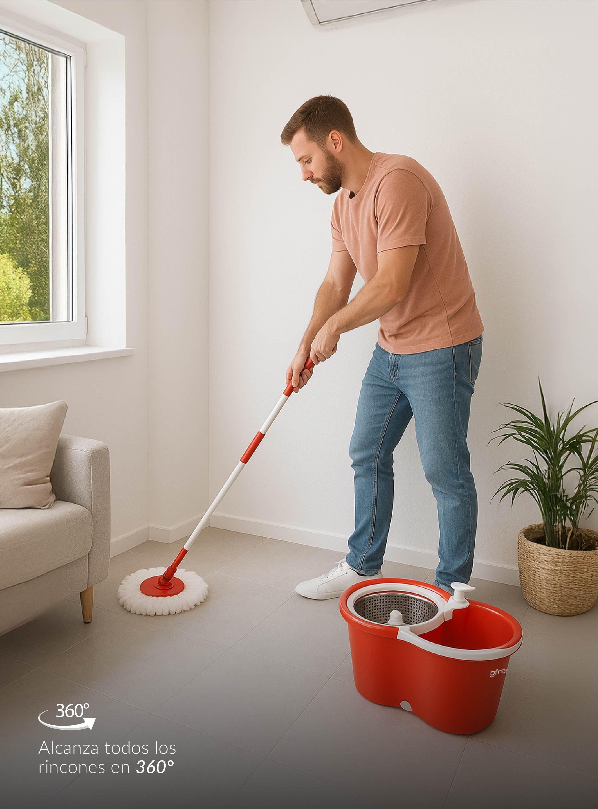 Mopa Giratoria 360° y Balde con interior de Acero Inox Bfresh-5