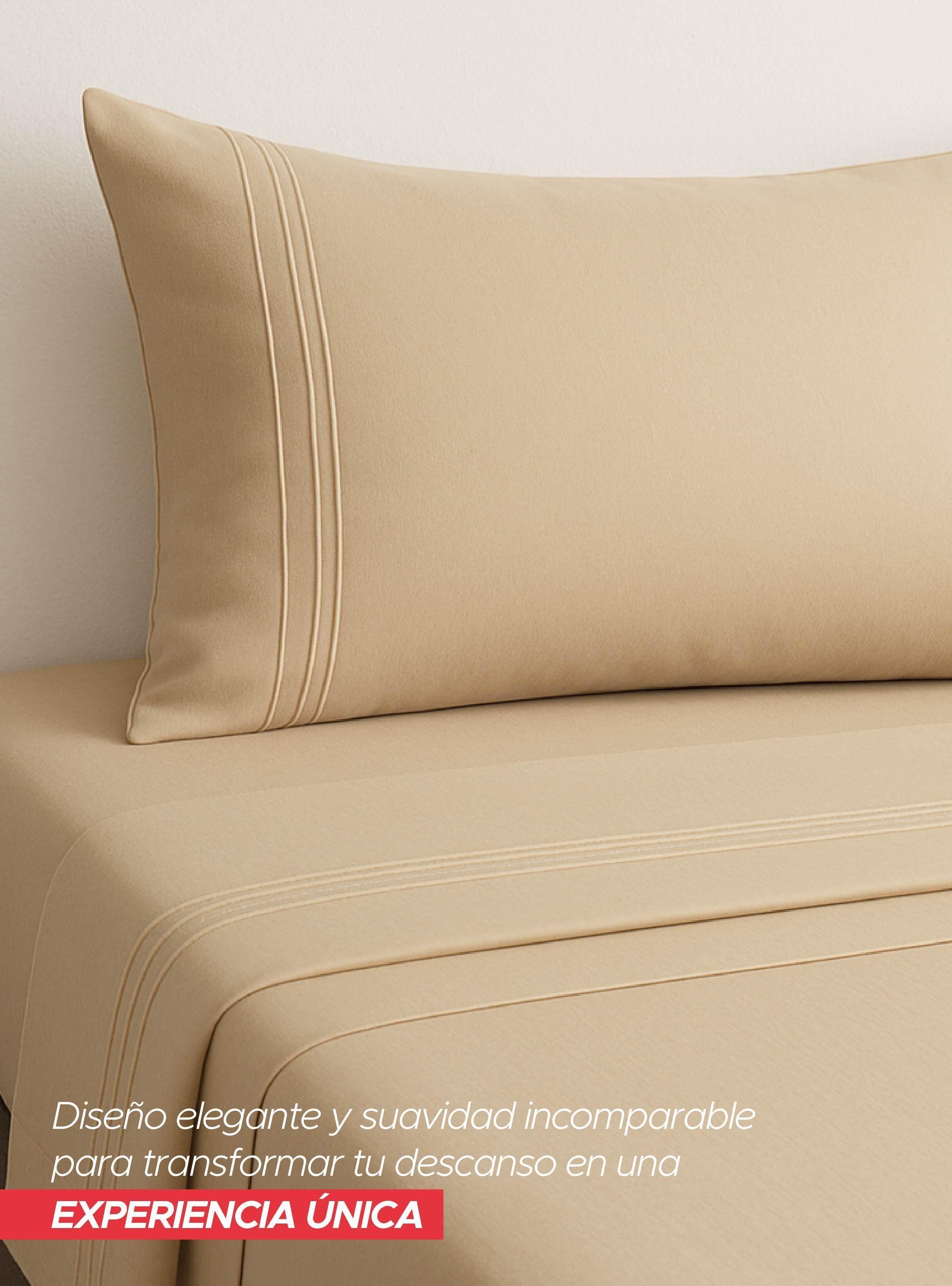 Juego Sábanas King Beige Suave con Fundas y Ajuste Elástico Vincenzi-4