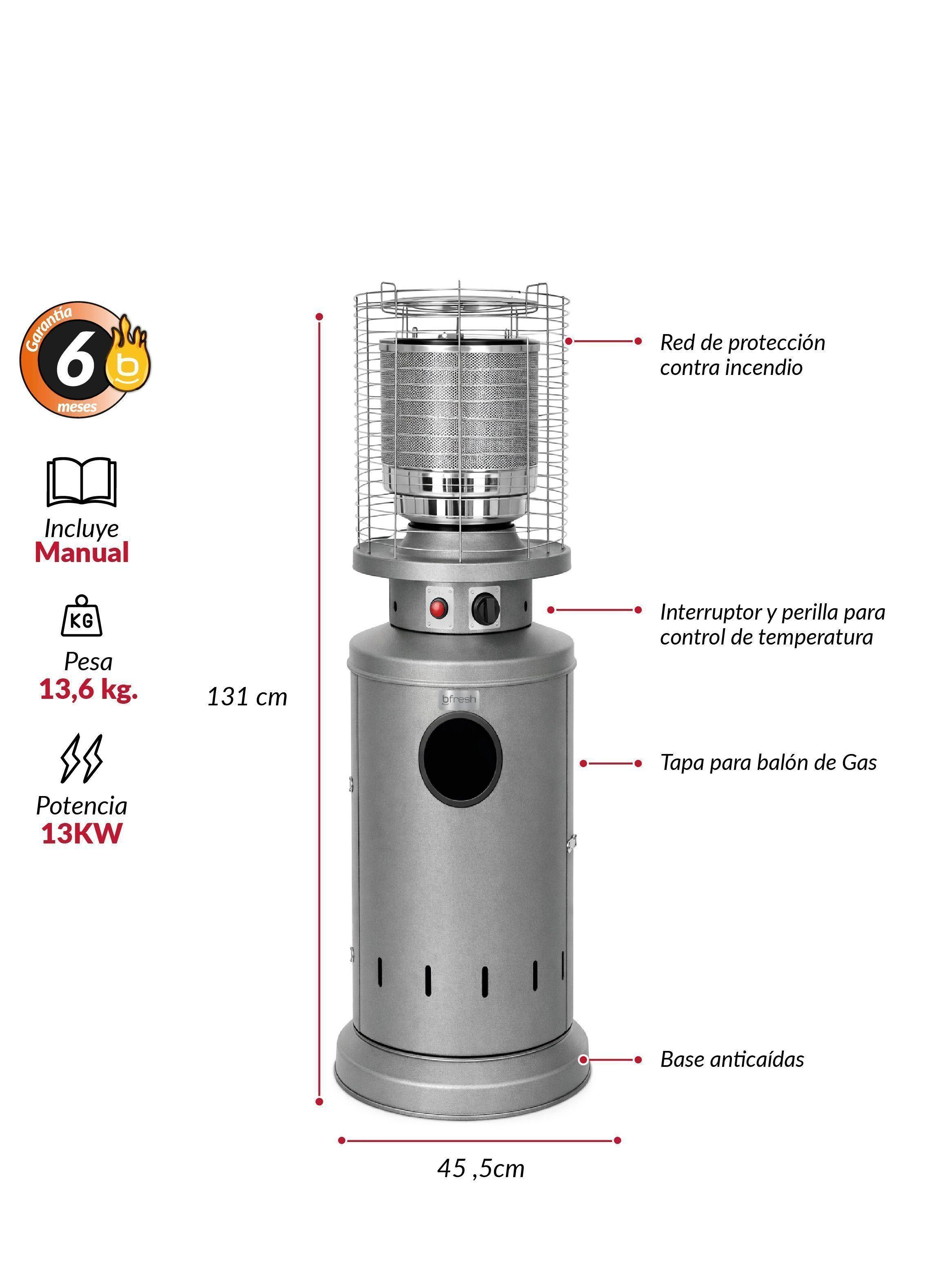 Estufa De Patio Baja Plateada a Gas de 11kg Terrazas Interior Exterior Bfresh-2